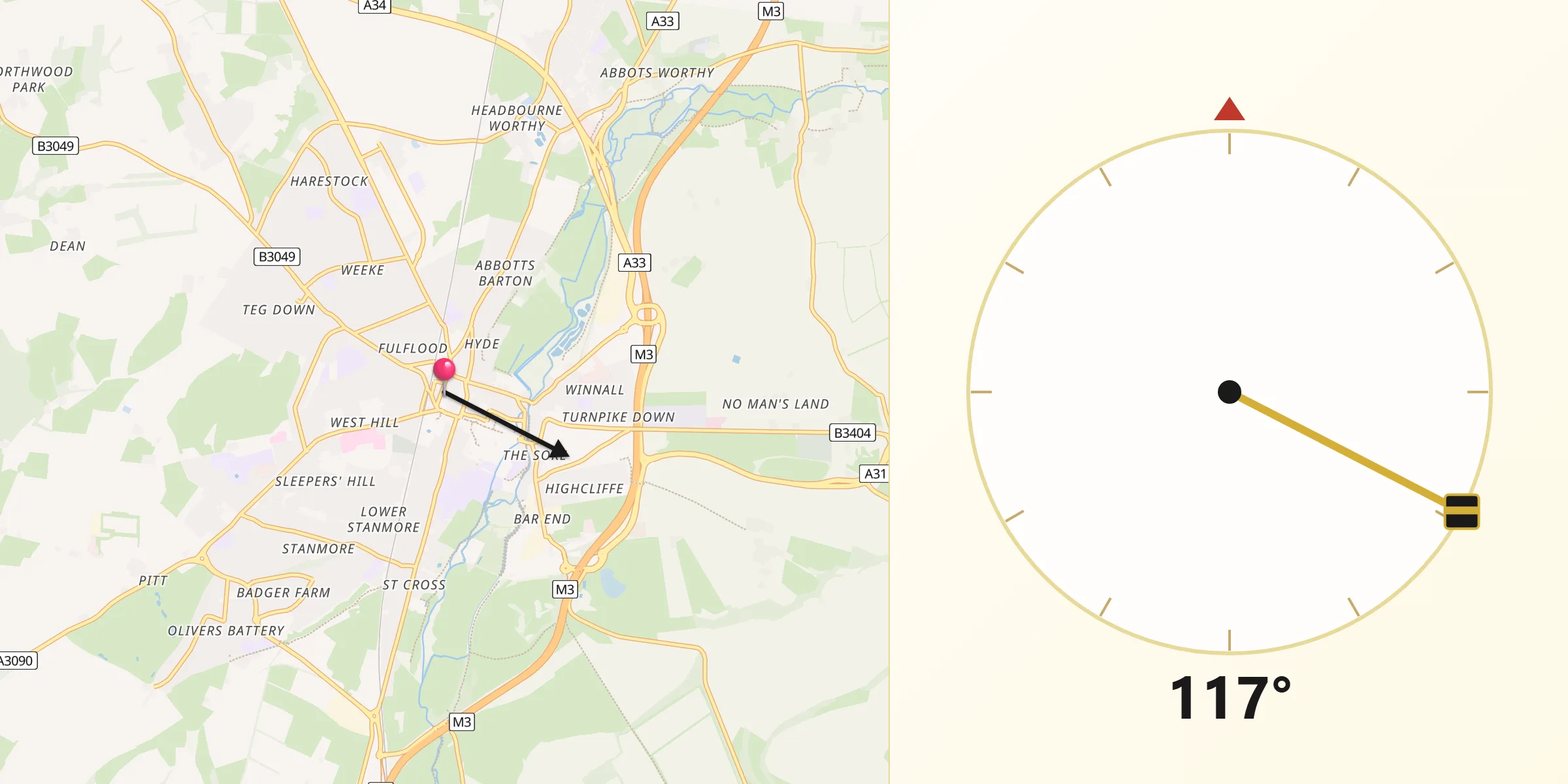 Qibla Direction from Winchester
