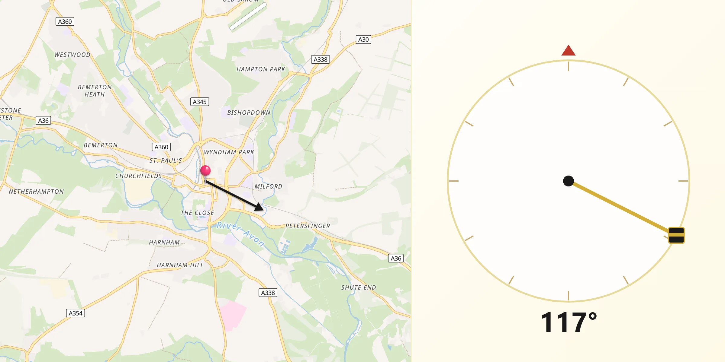 Qibla Direction from Salisbury