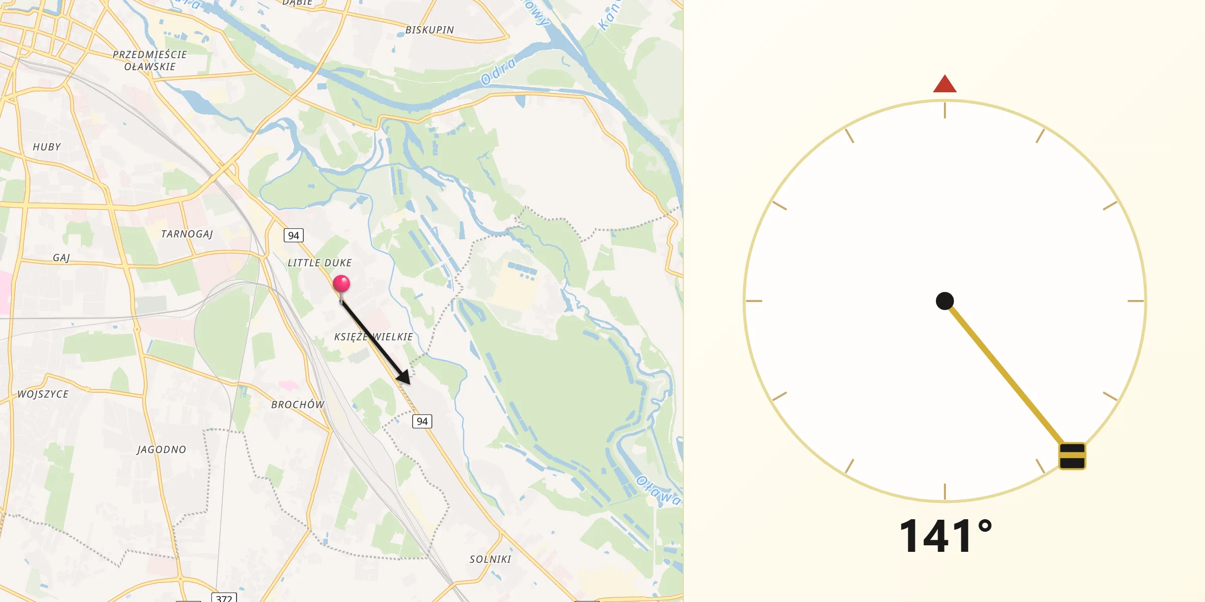 Kierunek Qibla z Księże Małe-Księże Wielkie