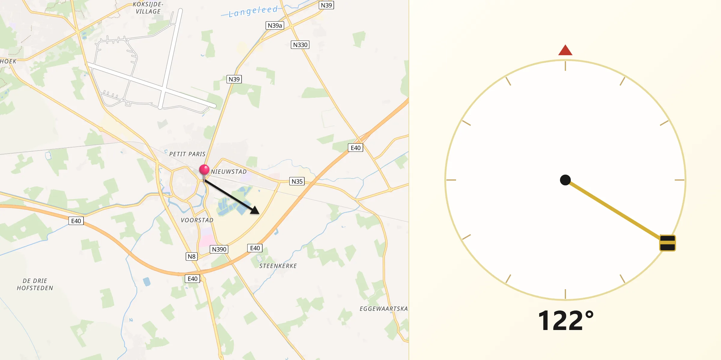 Qibla Richting vanaf Veurne
