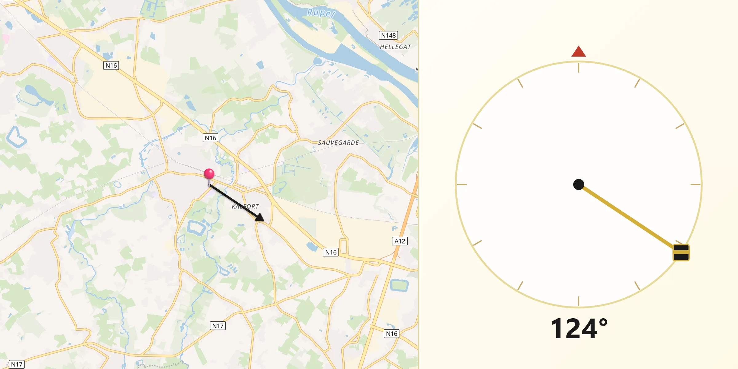 Direction vers la Qibla depuis Puurs