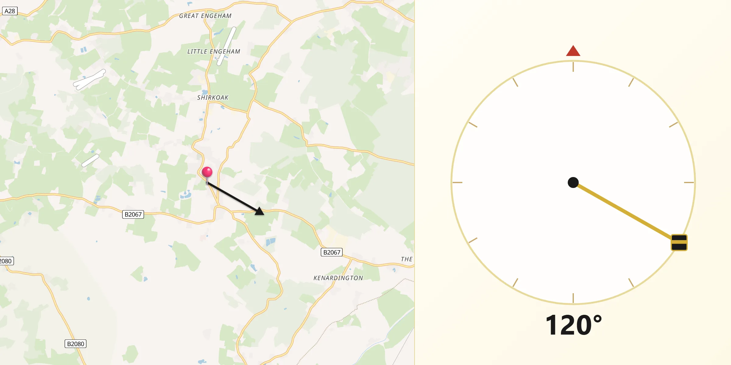 Qibla Direction from Woodchurch