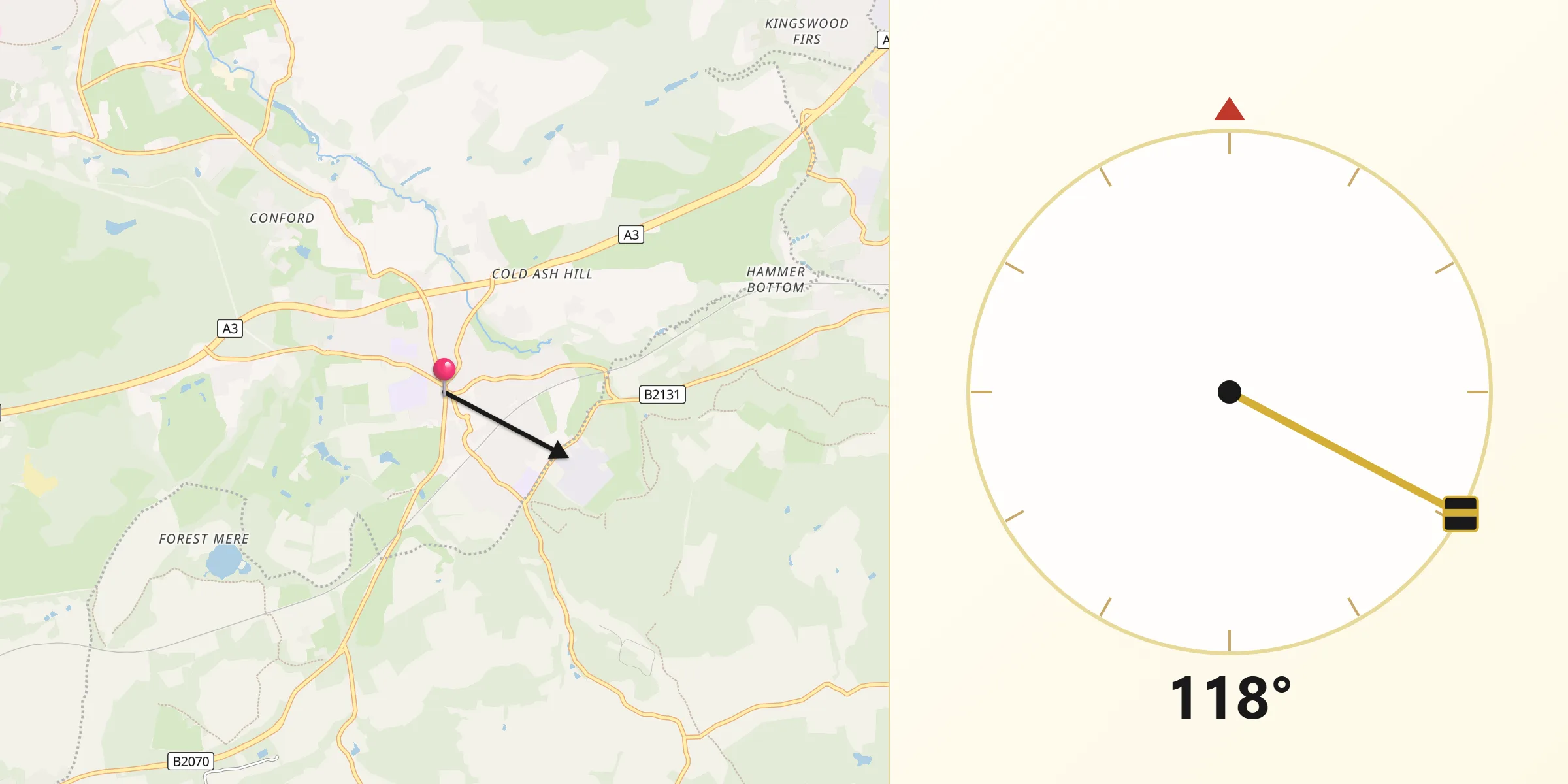 Qibla Direction from Liphook