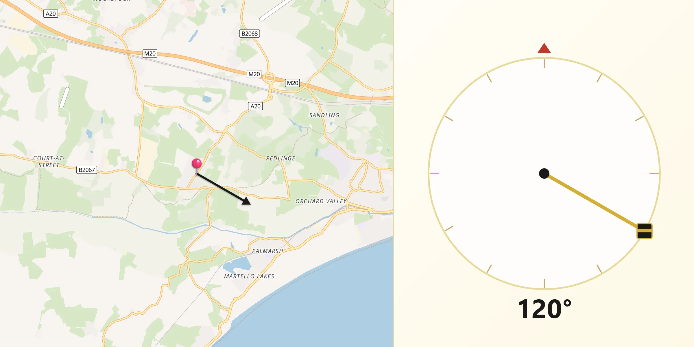 Qibla Direction from Lympne