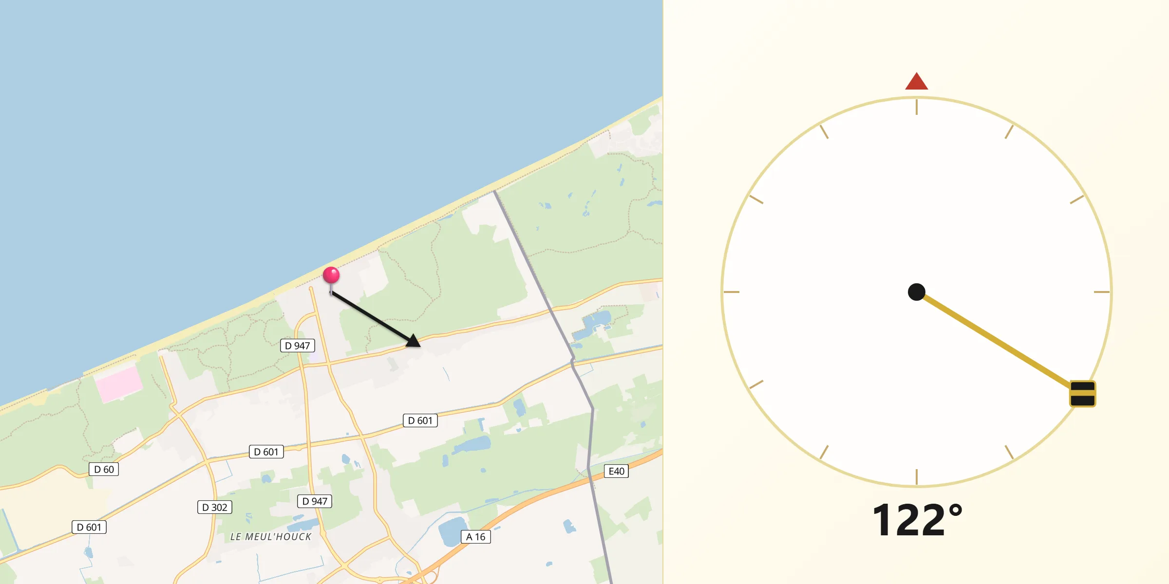 Direction vers la Qibla depuis Bray-Dunes