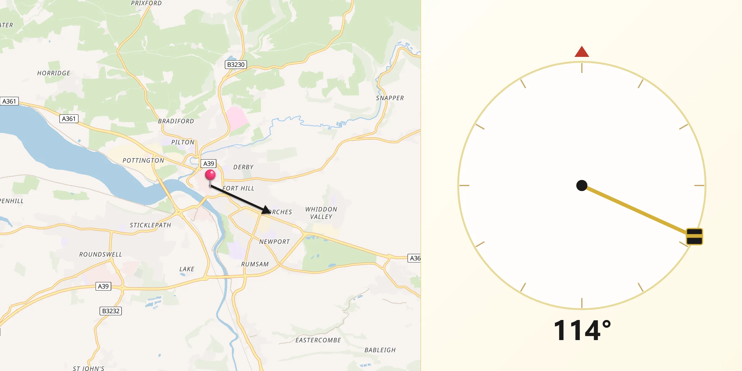 Qibla Direction from Barnstaple