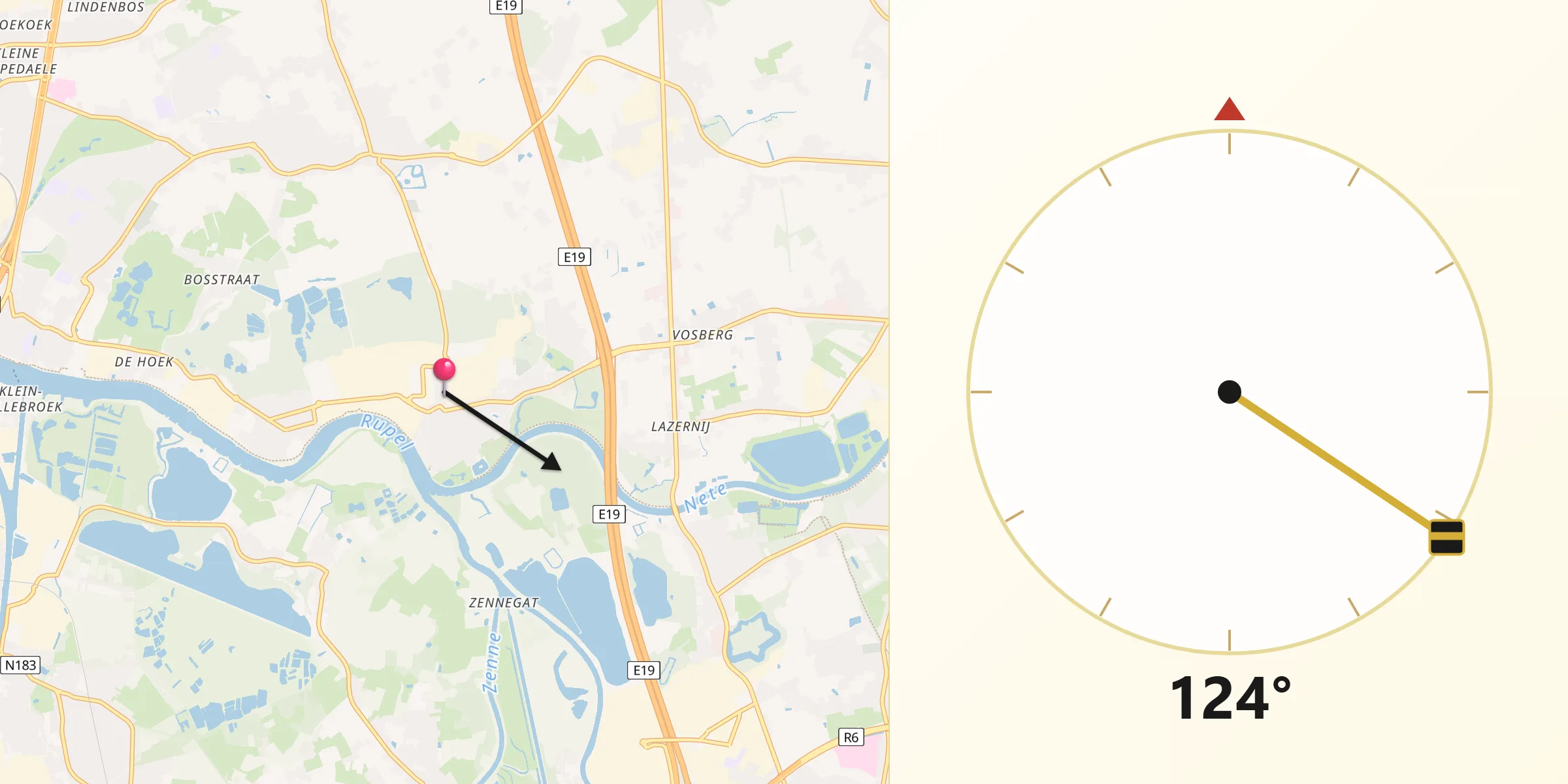 Direction vers la Qibla depuis Rumst