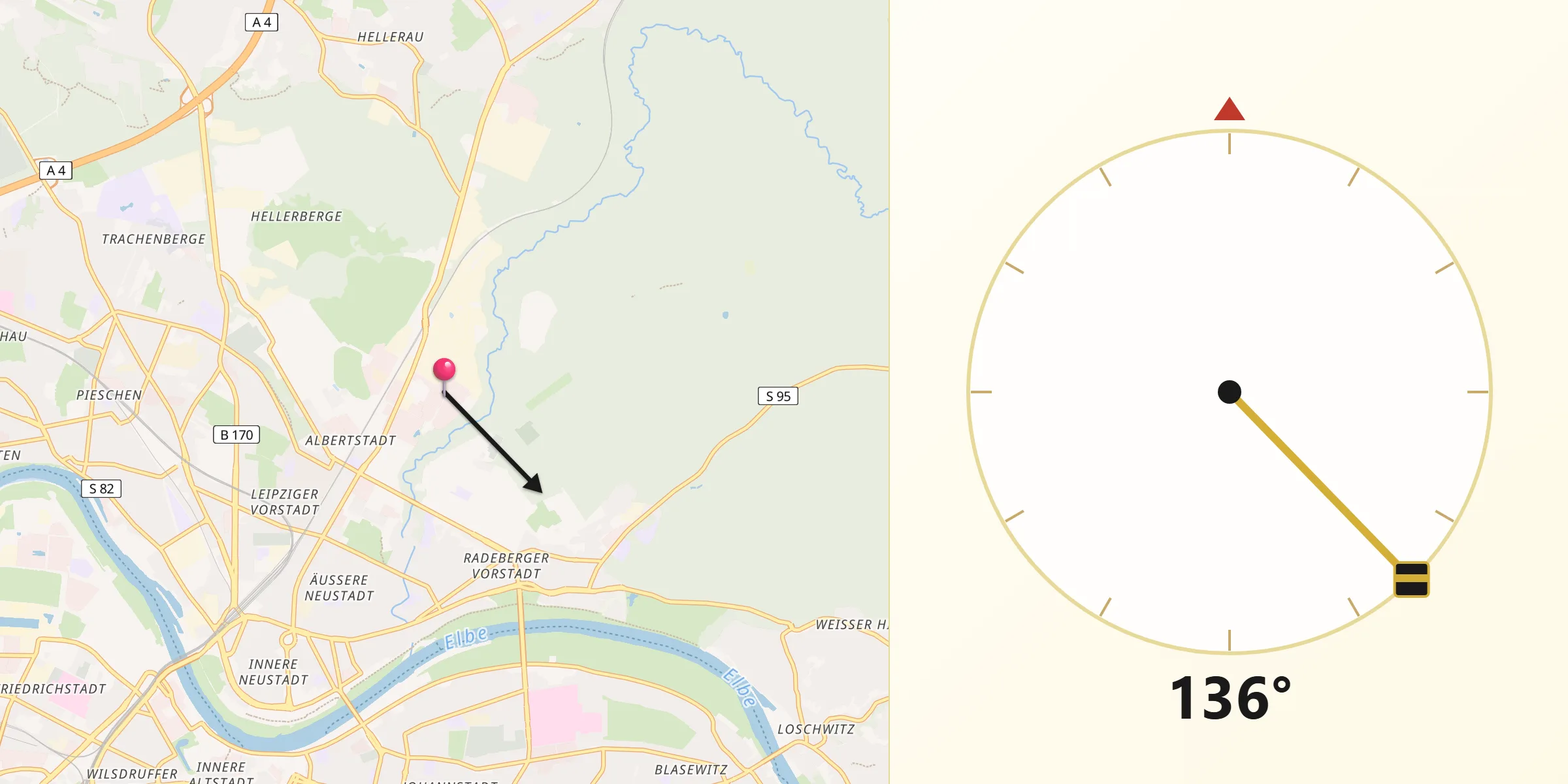 Qibla-Richtung von Albertstadt