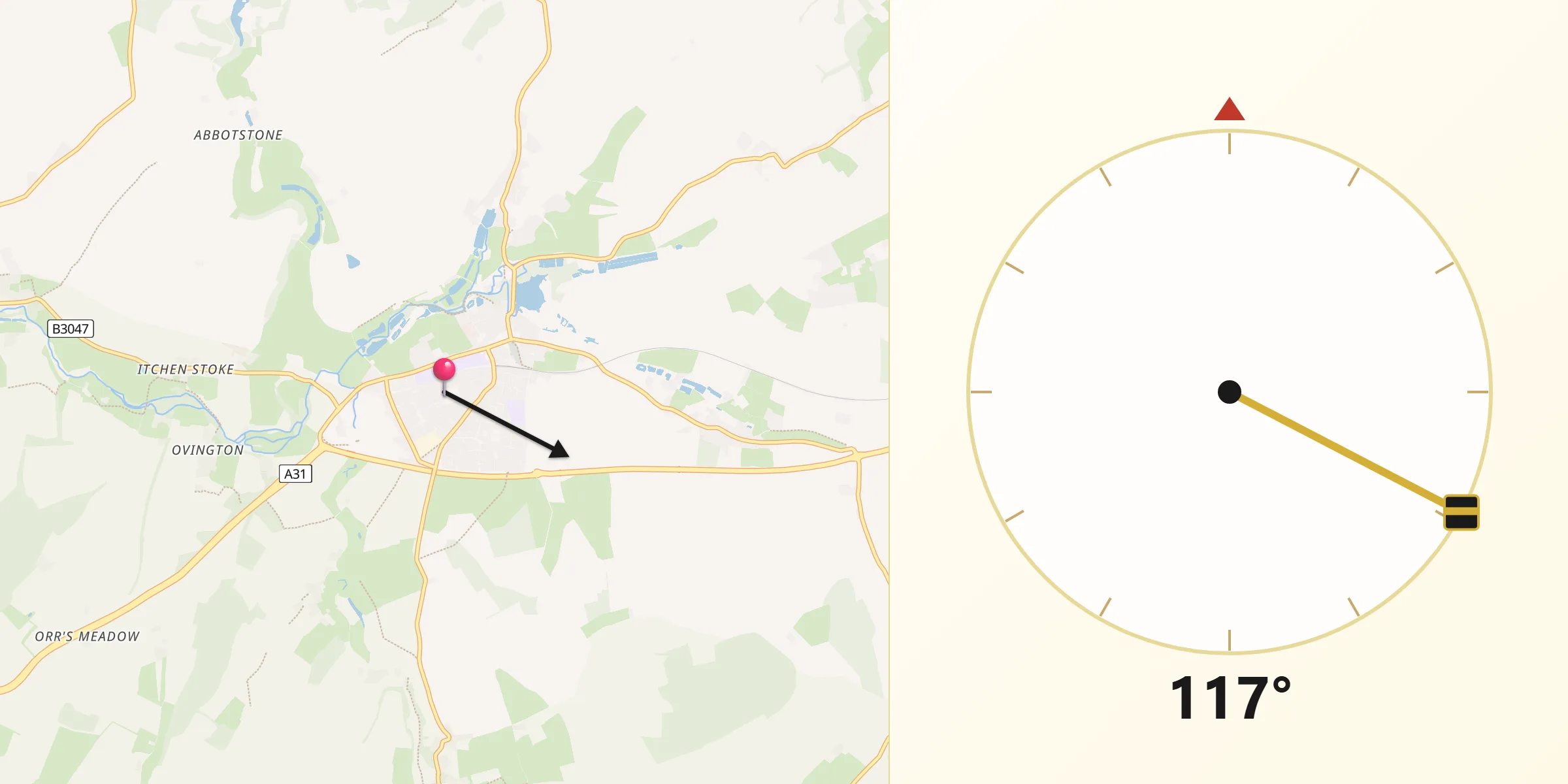 Qibla Direction from New Alresford