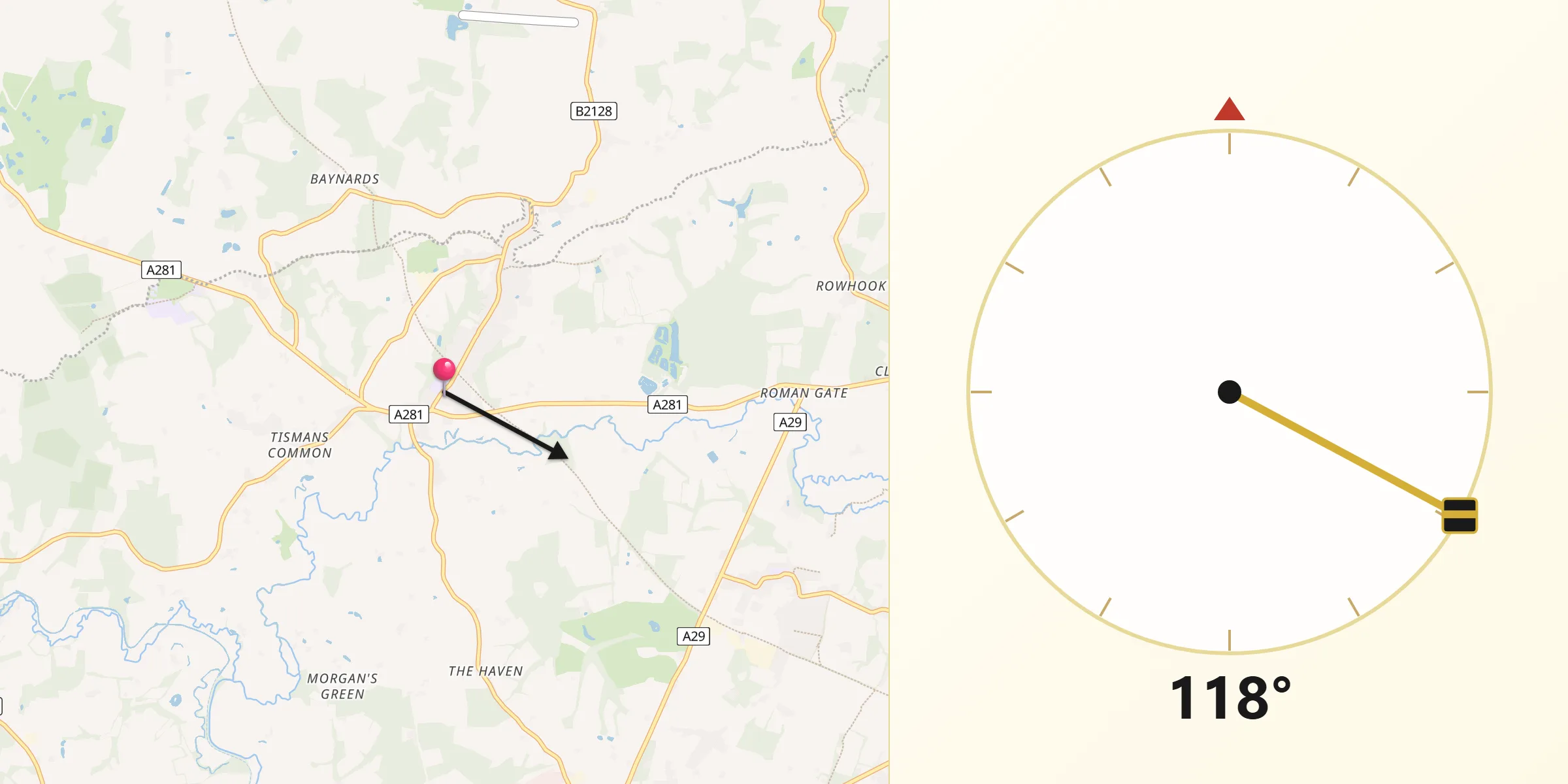 Qibla Direction from Rudgwick