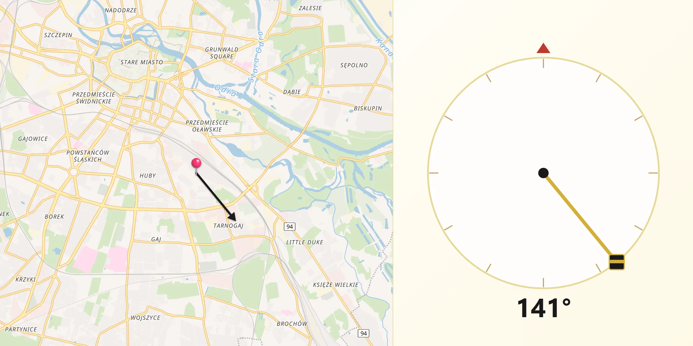 Kierunek Qibla z Osiedle Henrykowskie