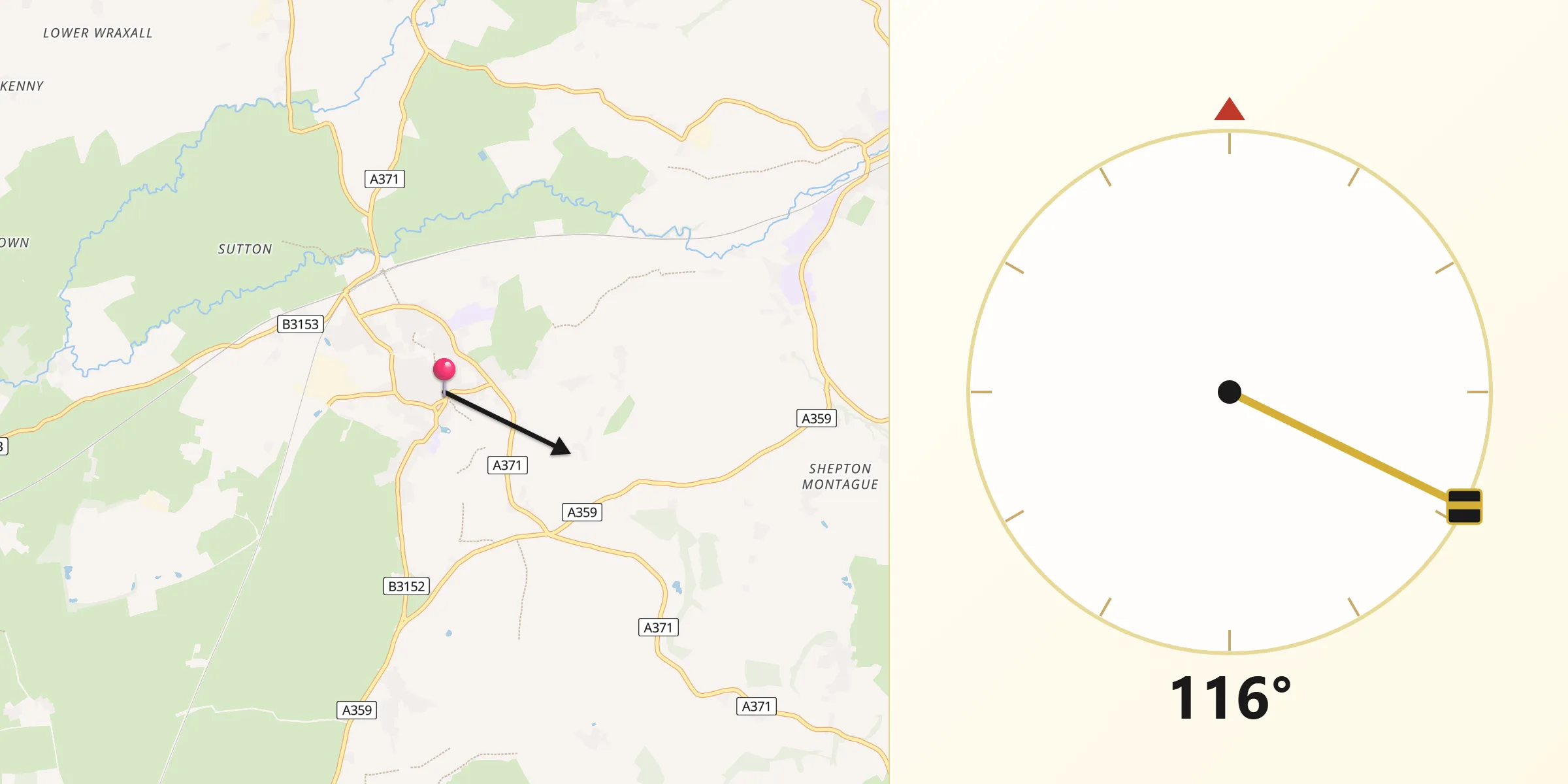 Qibla Direction from Castle Cary