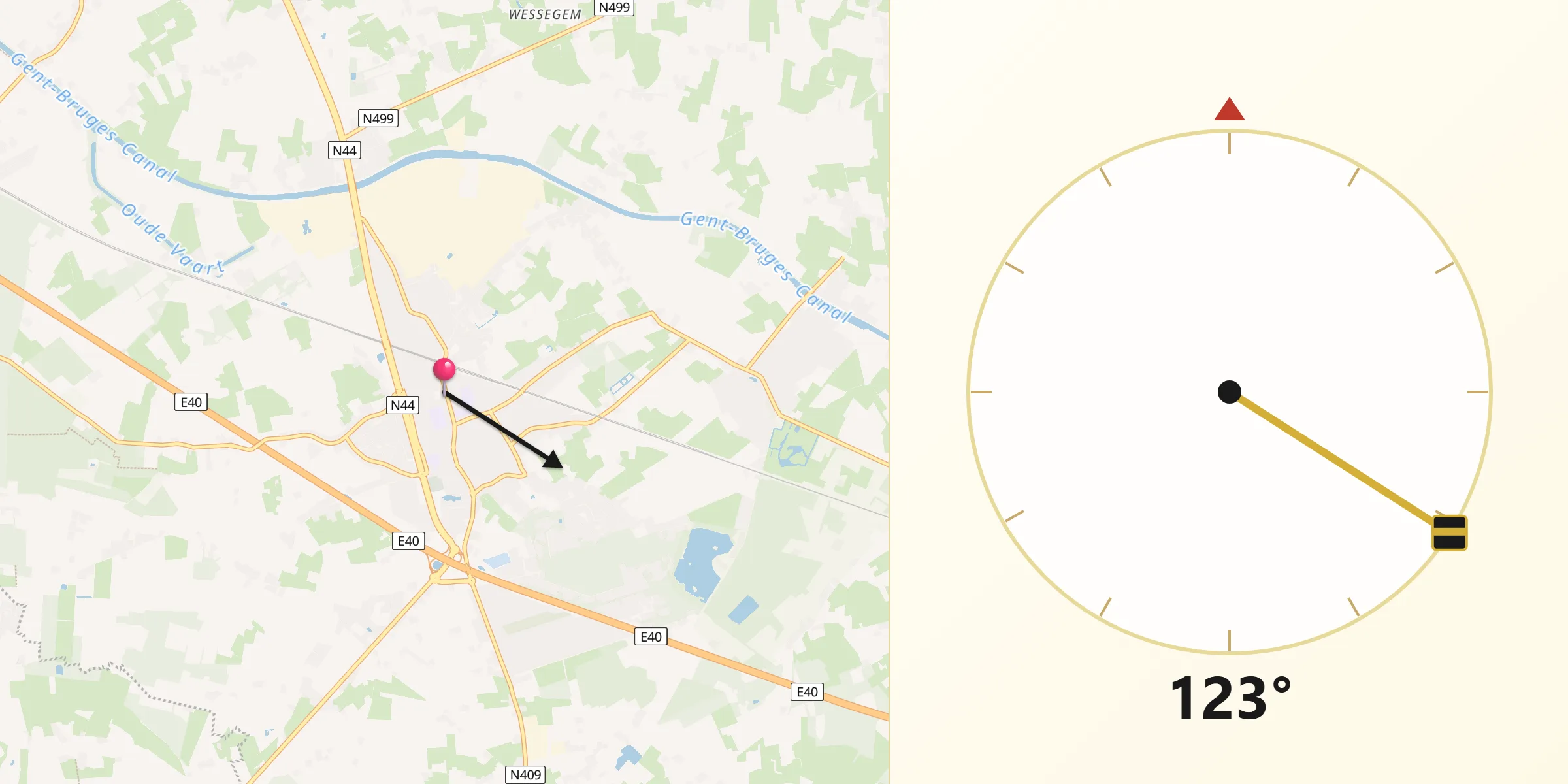 Direction vers la Qibla depuis Aalter