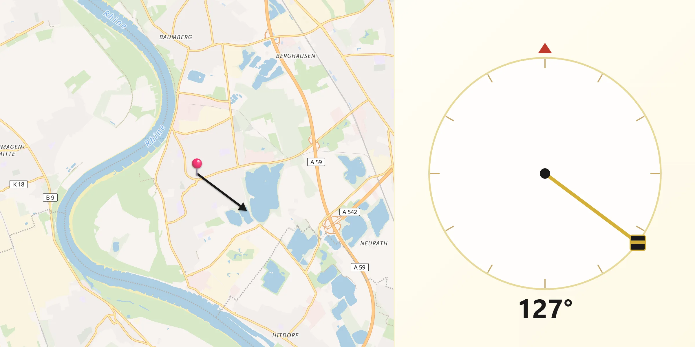 Qibla-Richtung von Monheim am Rhein