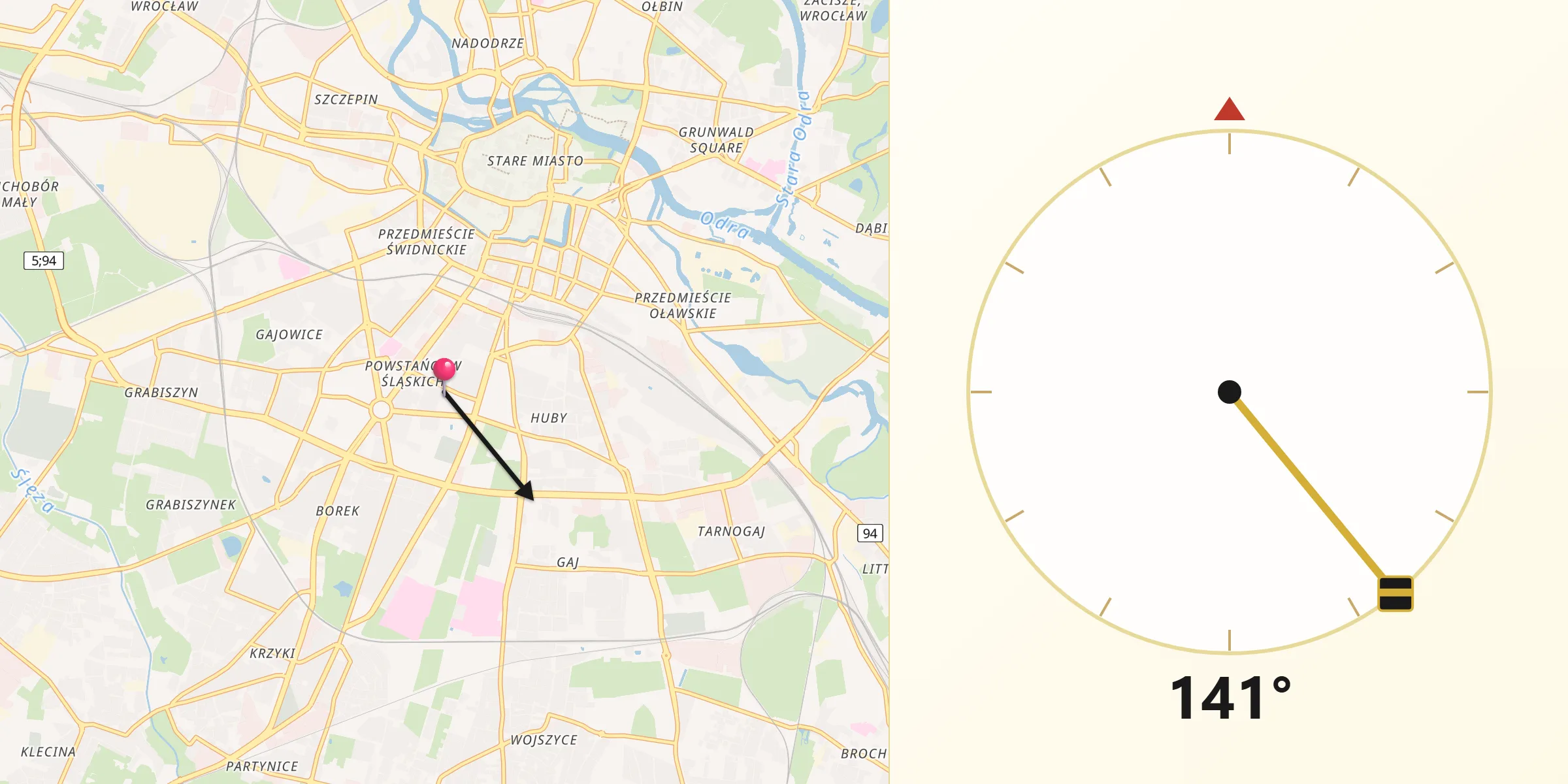 Kierunek Qibla z Powstańców Śląskich Wschód