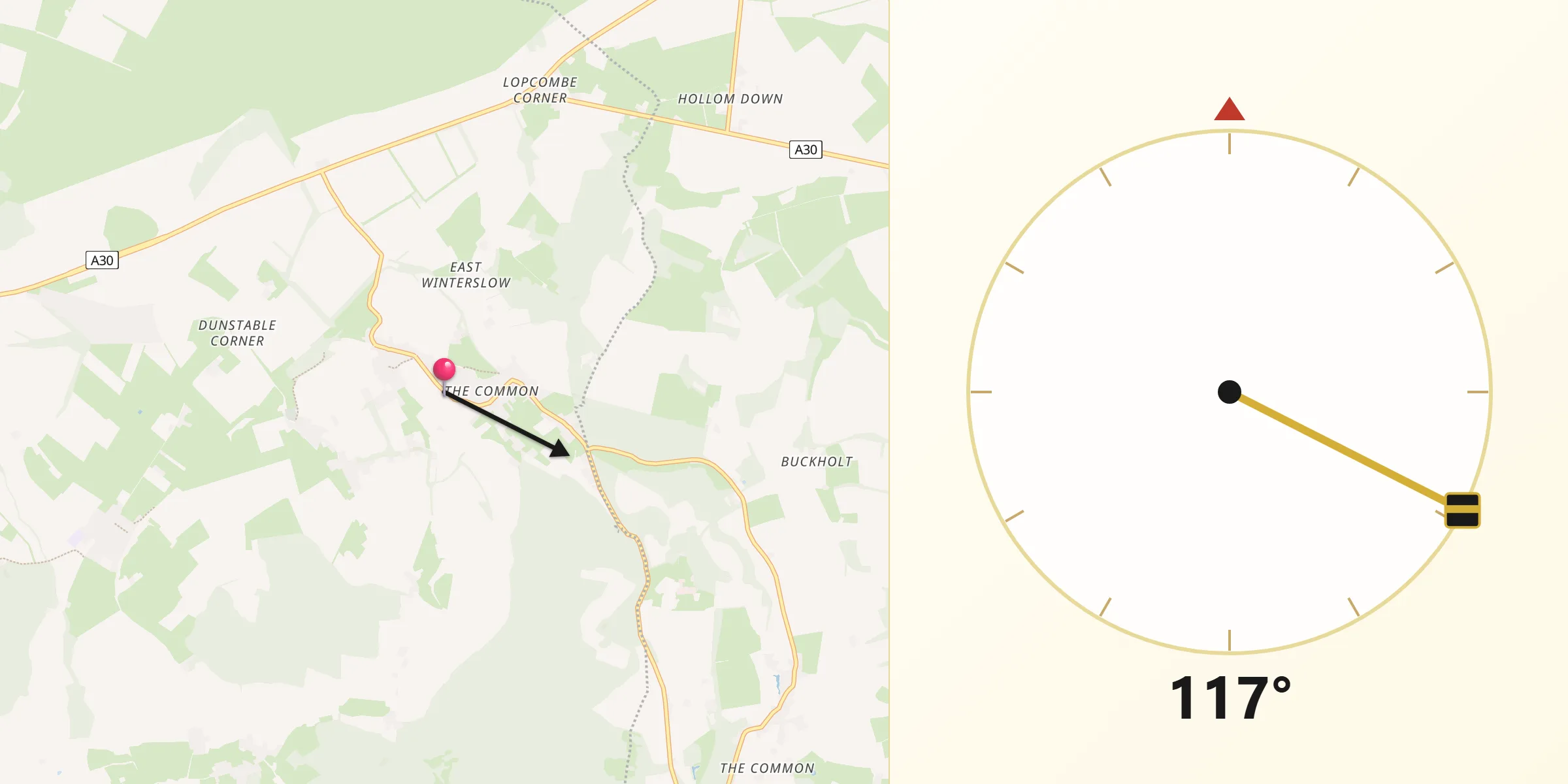 Qibla Direction from Middle Winterslow