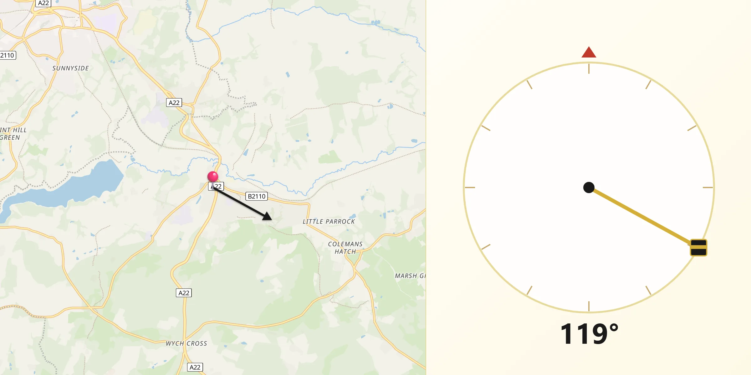 Qibla Direction from Forest Row