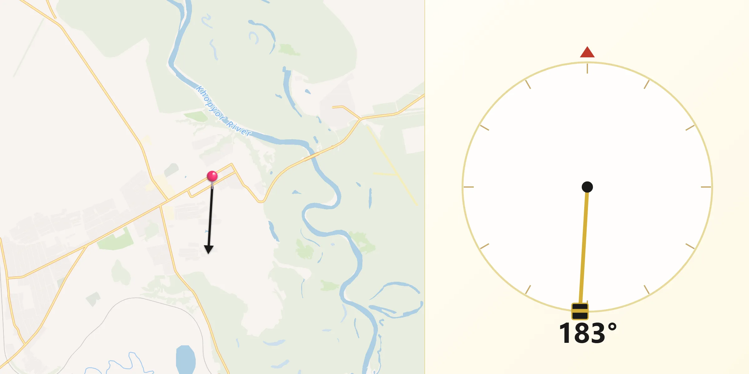 Направление Киблы из Novokhopërsk
