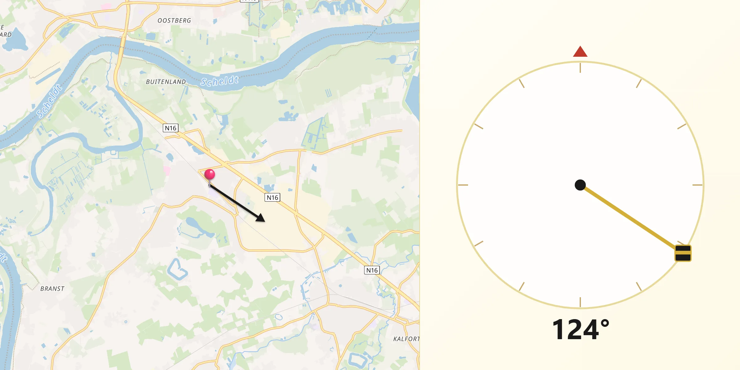 Direction vers la Qibla depuis Bornem