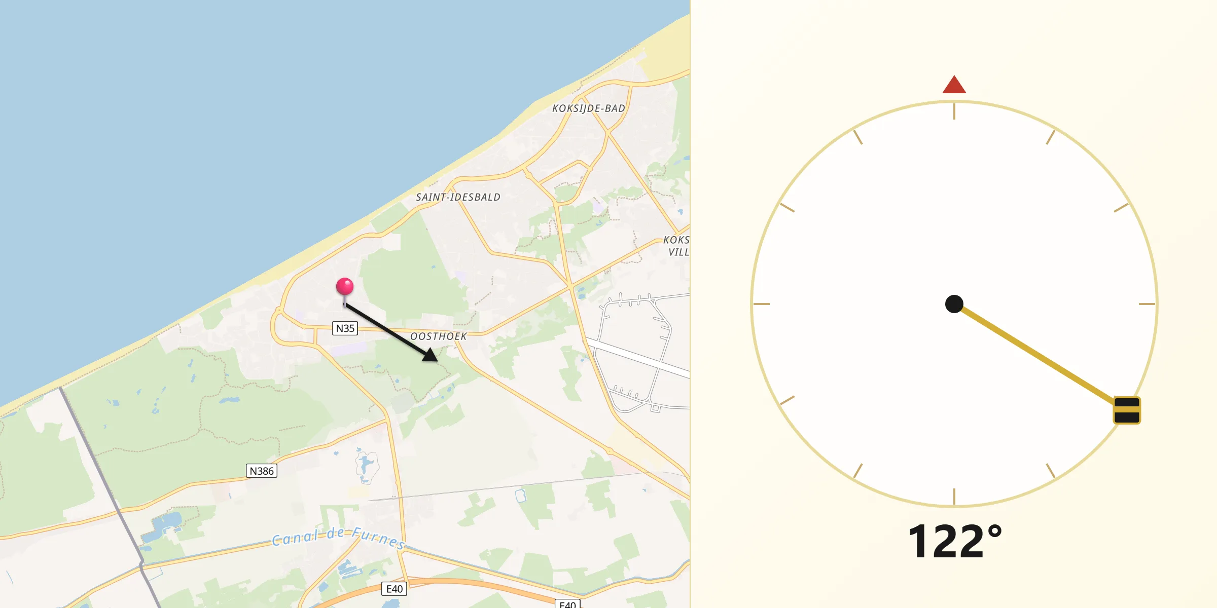 Direction vers la Qibla depuis La Panne