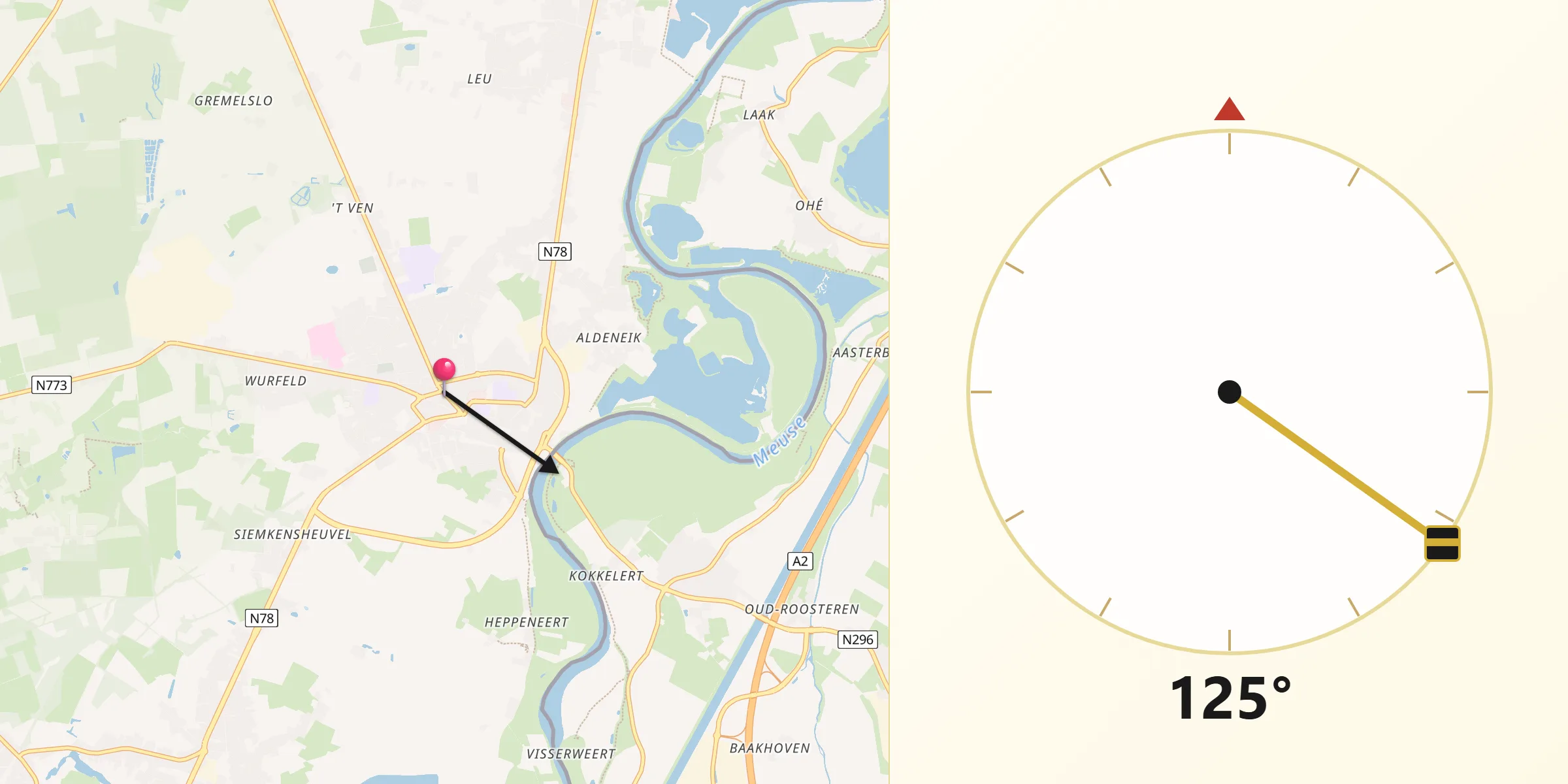 Qibla Richting vanaf Maaseik