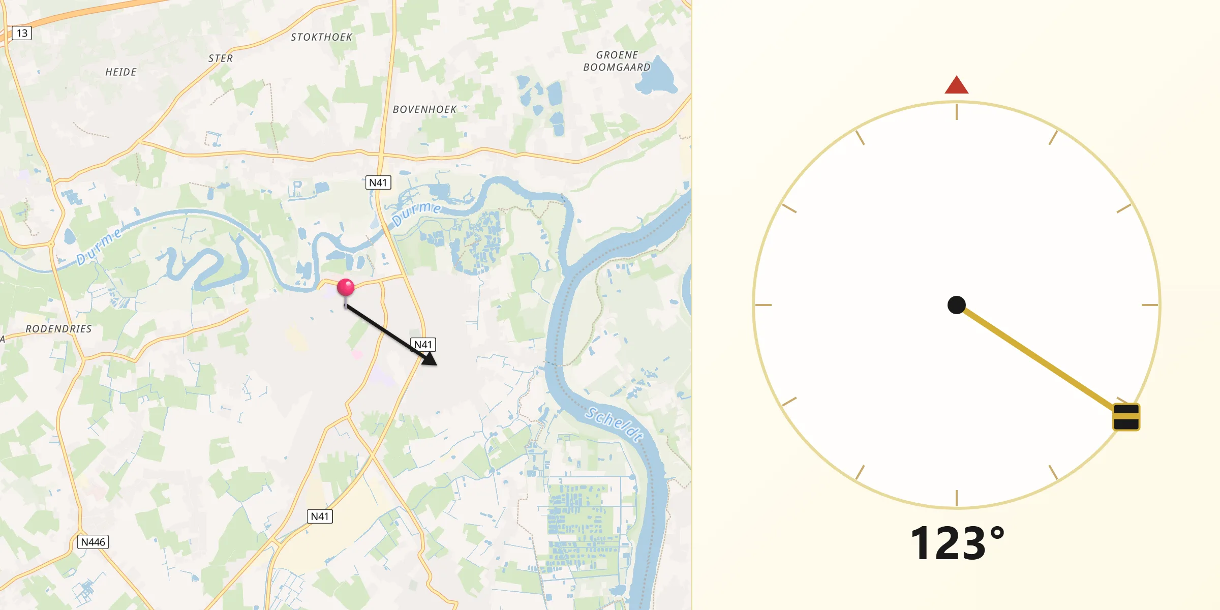 Direction vers la Qibla depuis Hamme