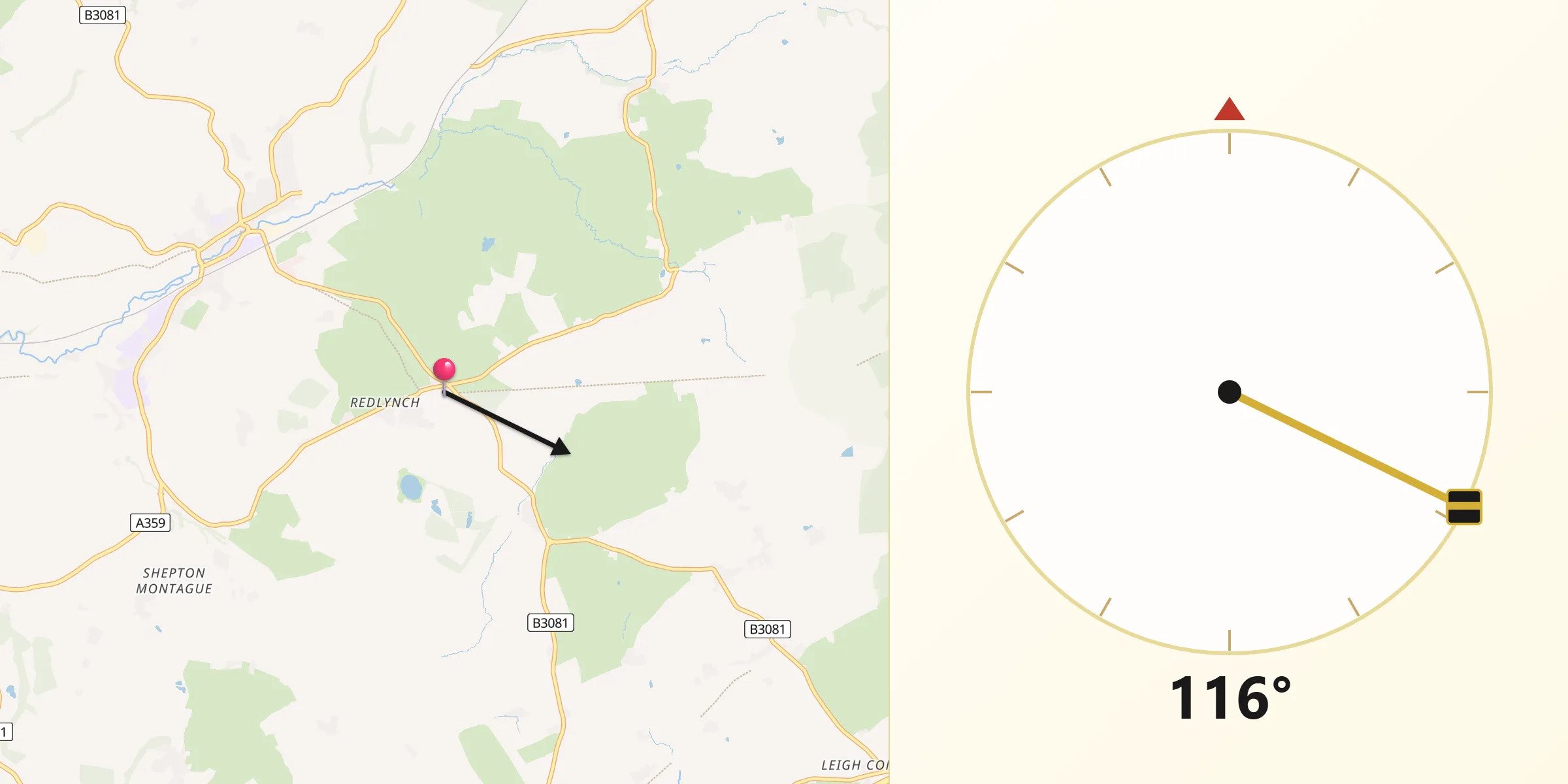 Qibla Direction from Redlynch