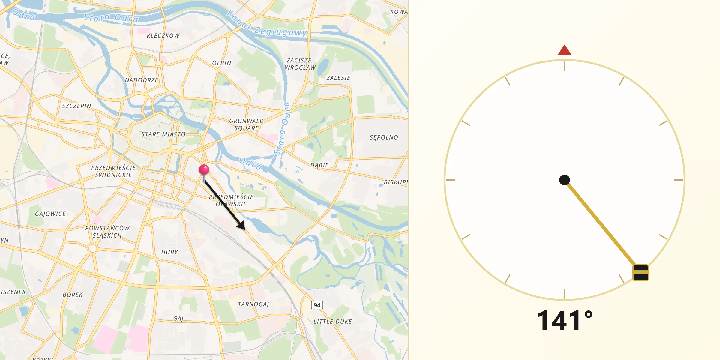 Kierunek Qibla z Rejon ulicy Traugutta