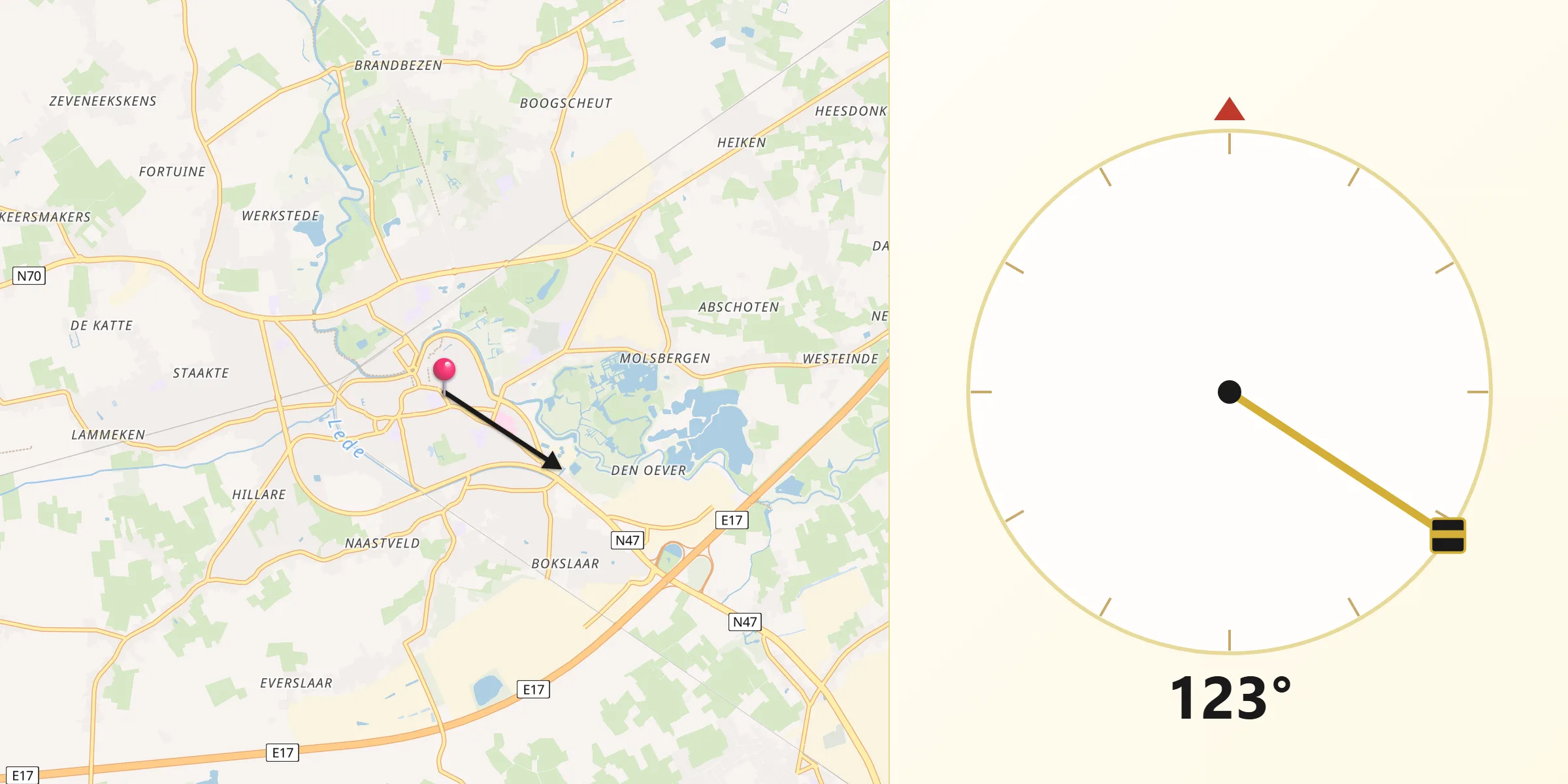 Direction vers la Qibla depuis Lokeren