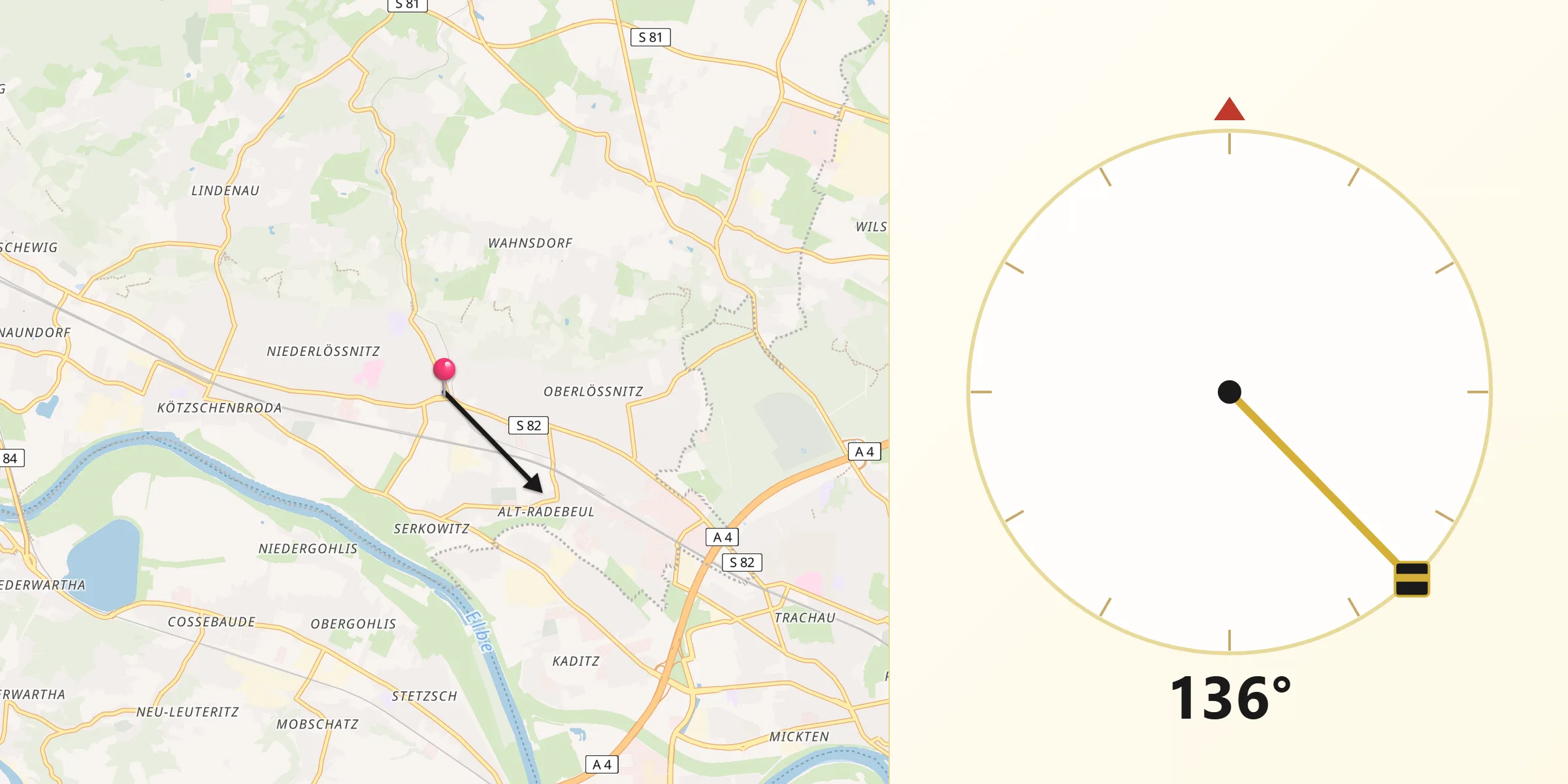 Qibla-Richtung von Radebeul