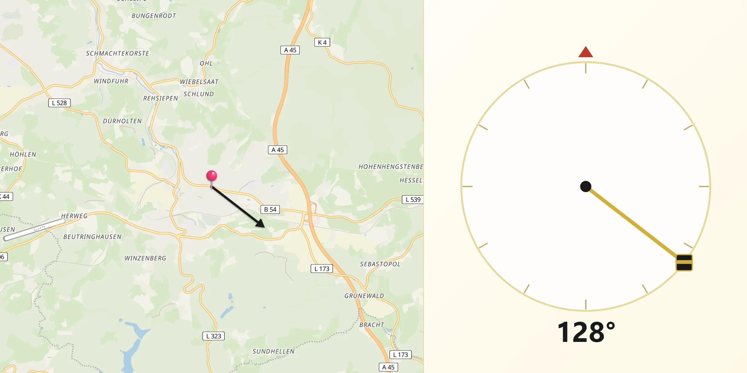 Qibla-Richtung von Meinerzhagen