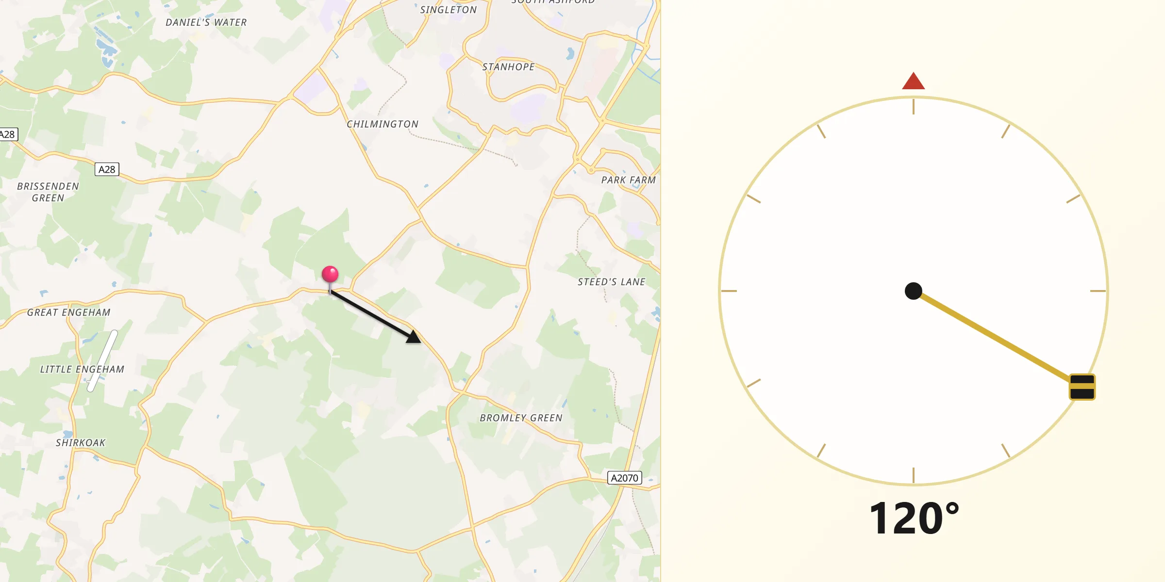 Qibla Direction from Shadoxhurst