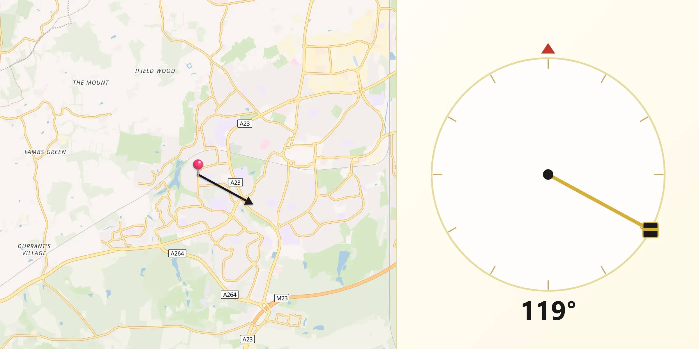 Qibla Direction from Gossops Green