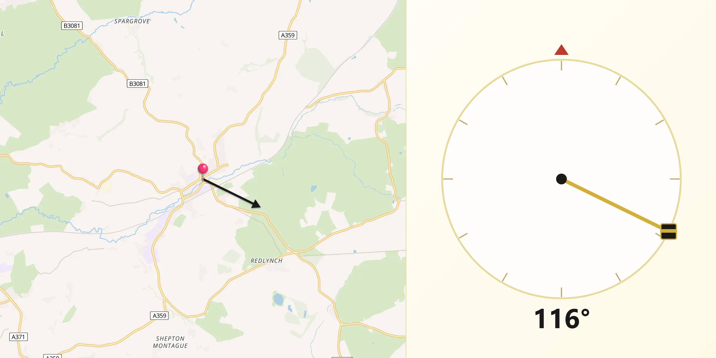 Qibla Direction from Bruton