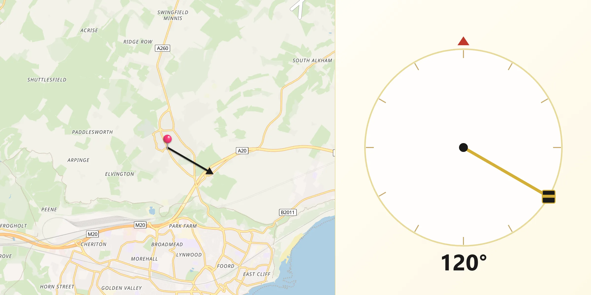 Qibla Direction from Hawkinge