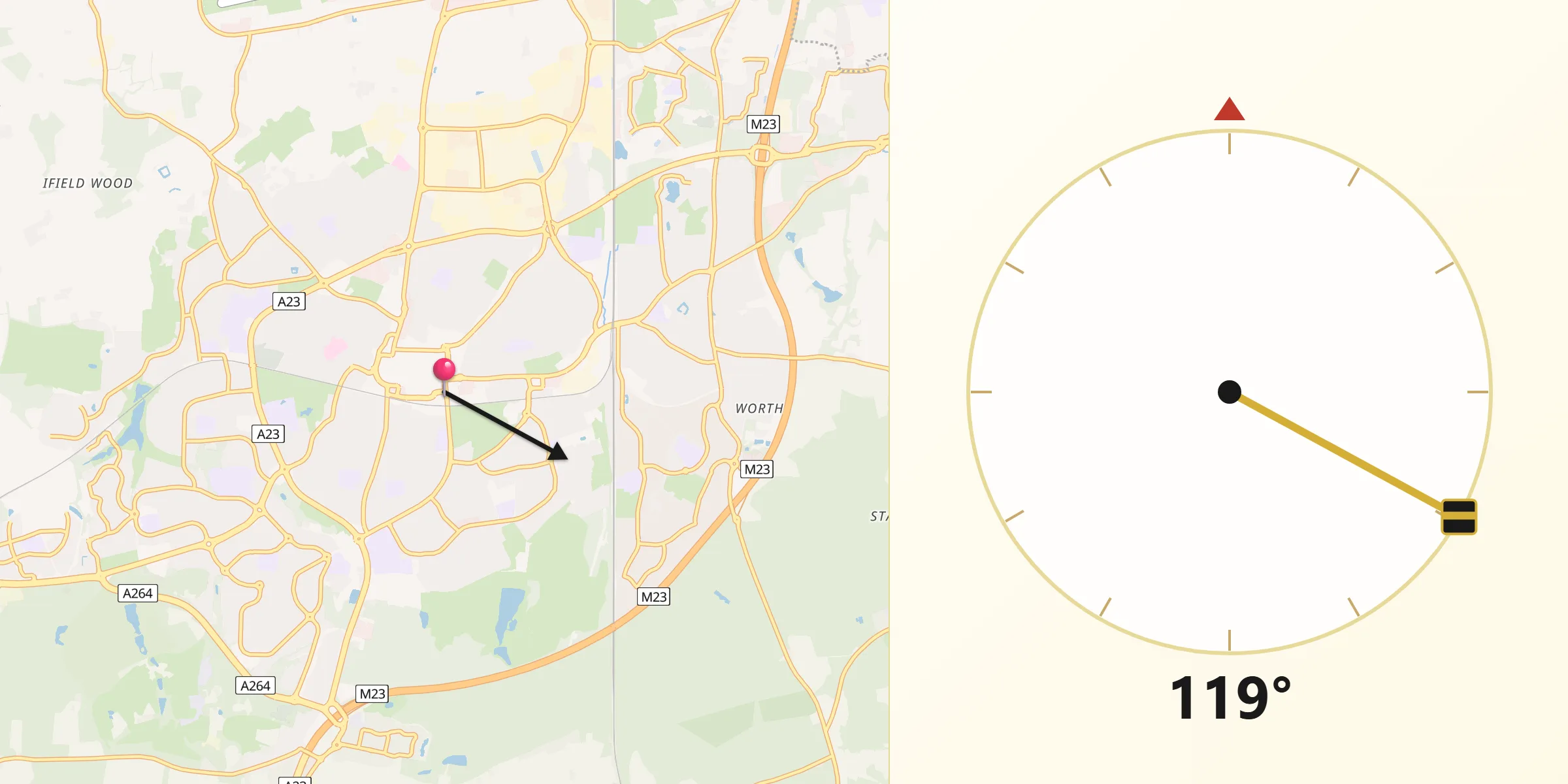 Direzione della Qibla da Crawley