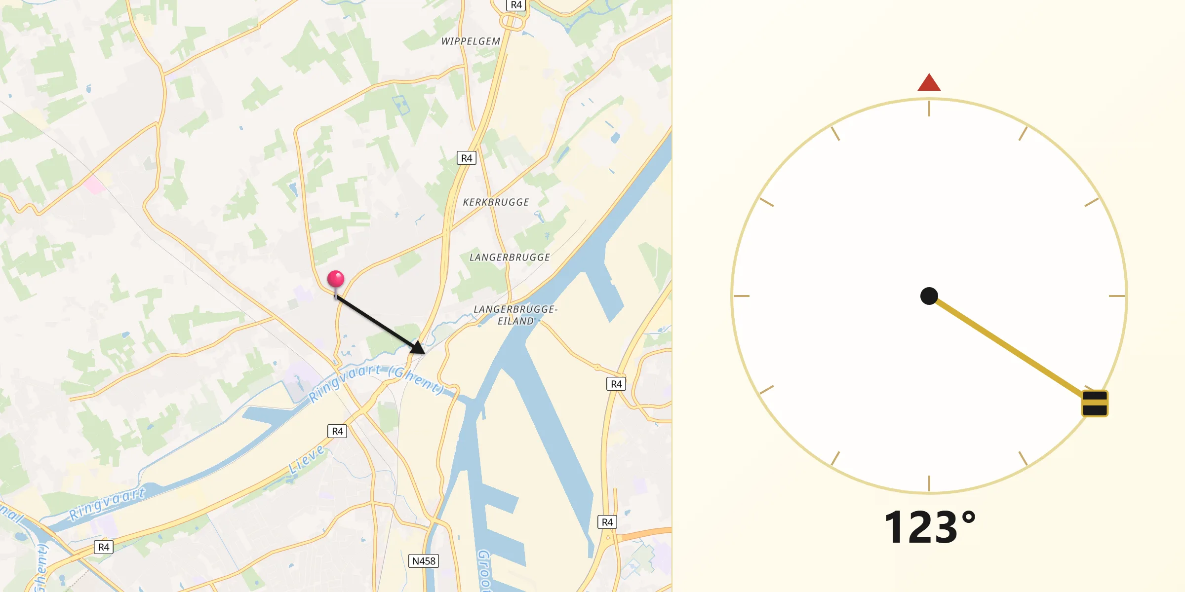 Direction vers la Qibla depuis Evergem