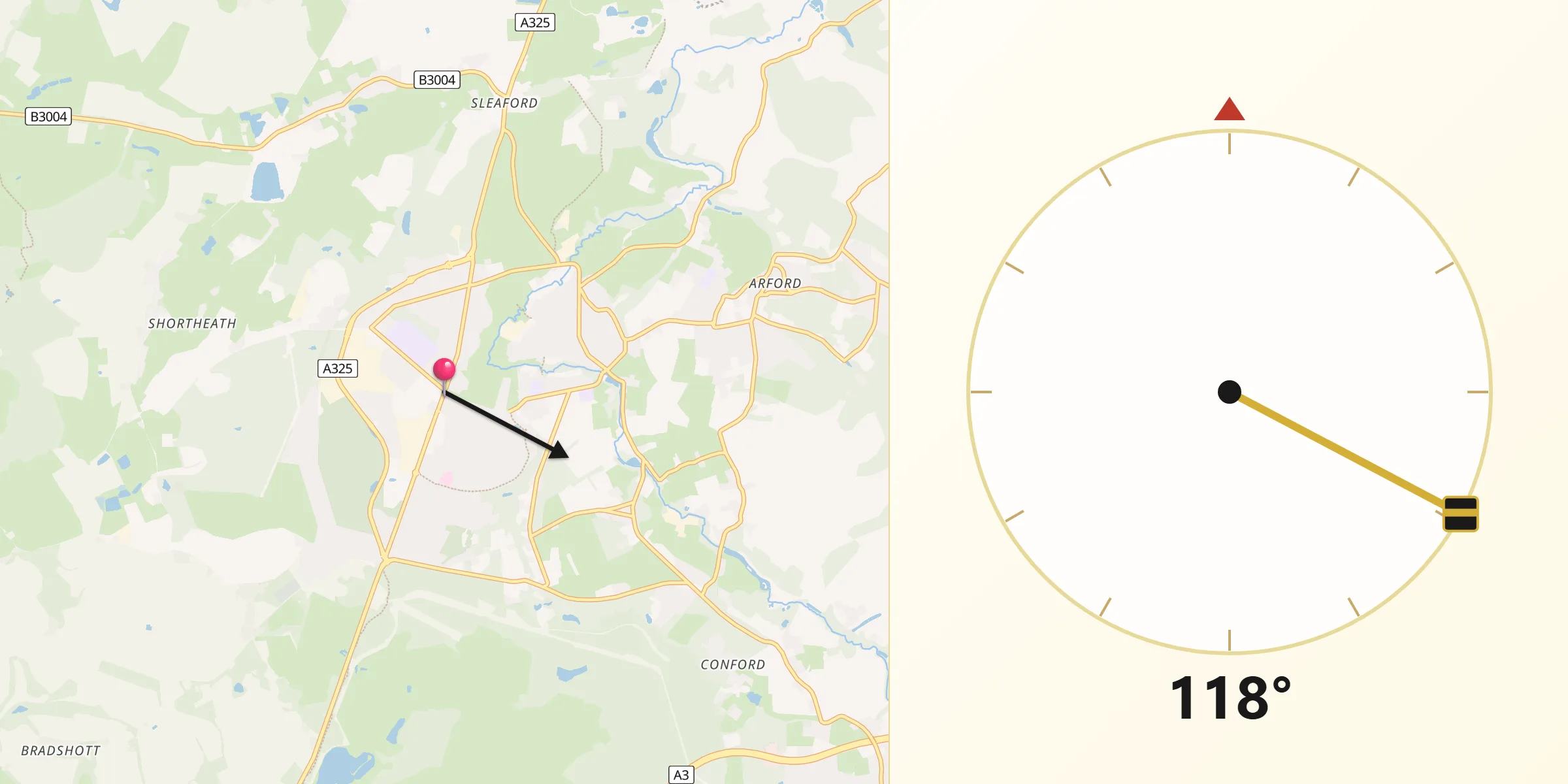 Qibla Direction from Bordon