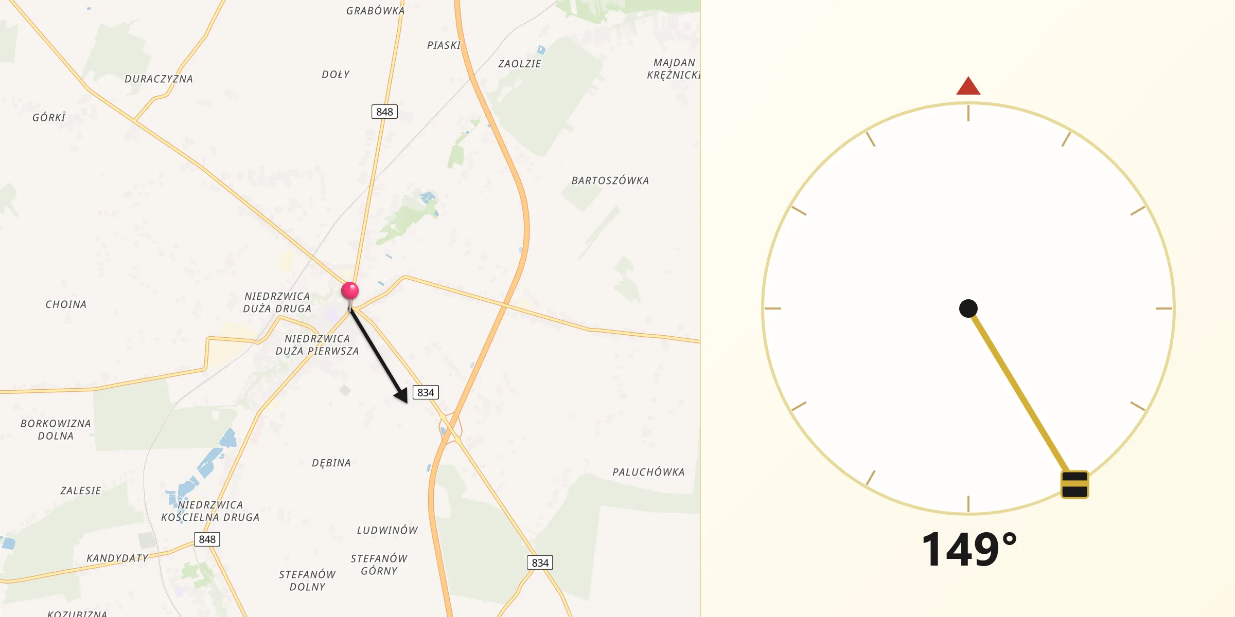 Kierunek Qibla z Niedrzwica Duża