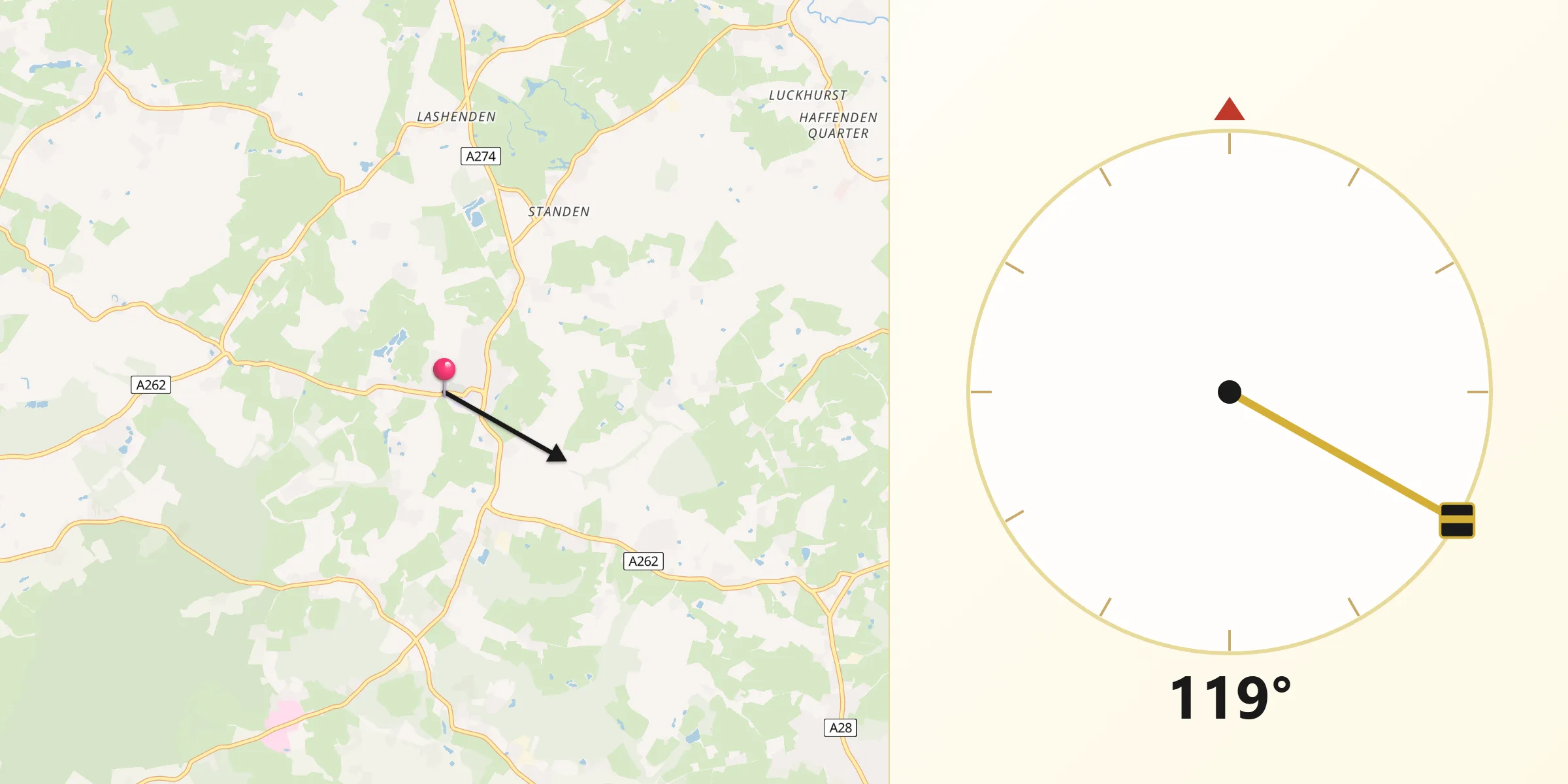 Qibla Direction from Biddenden