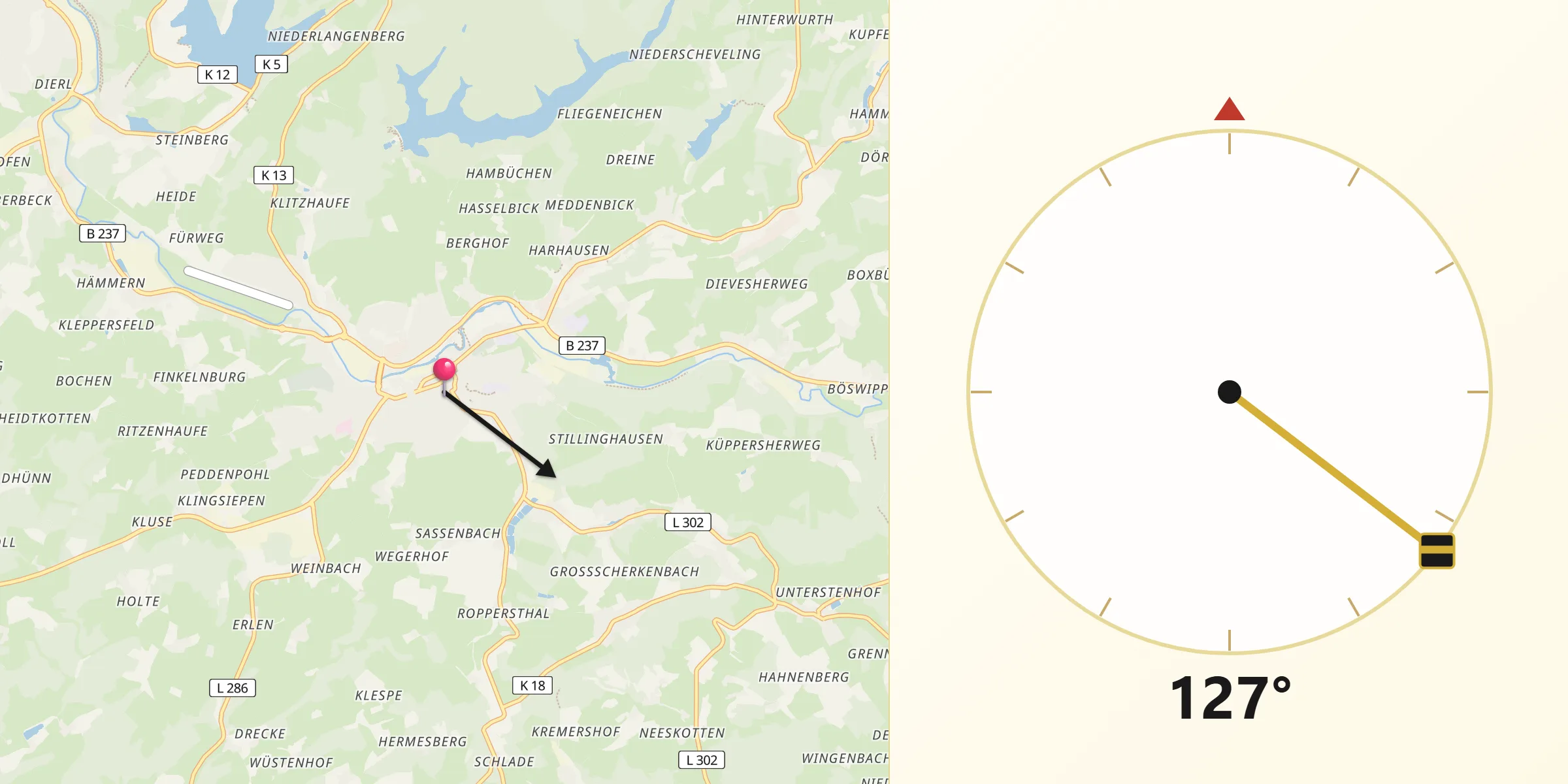 Qibla-Richtung von Wipperfürth