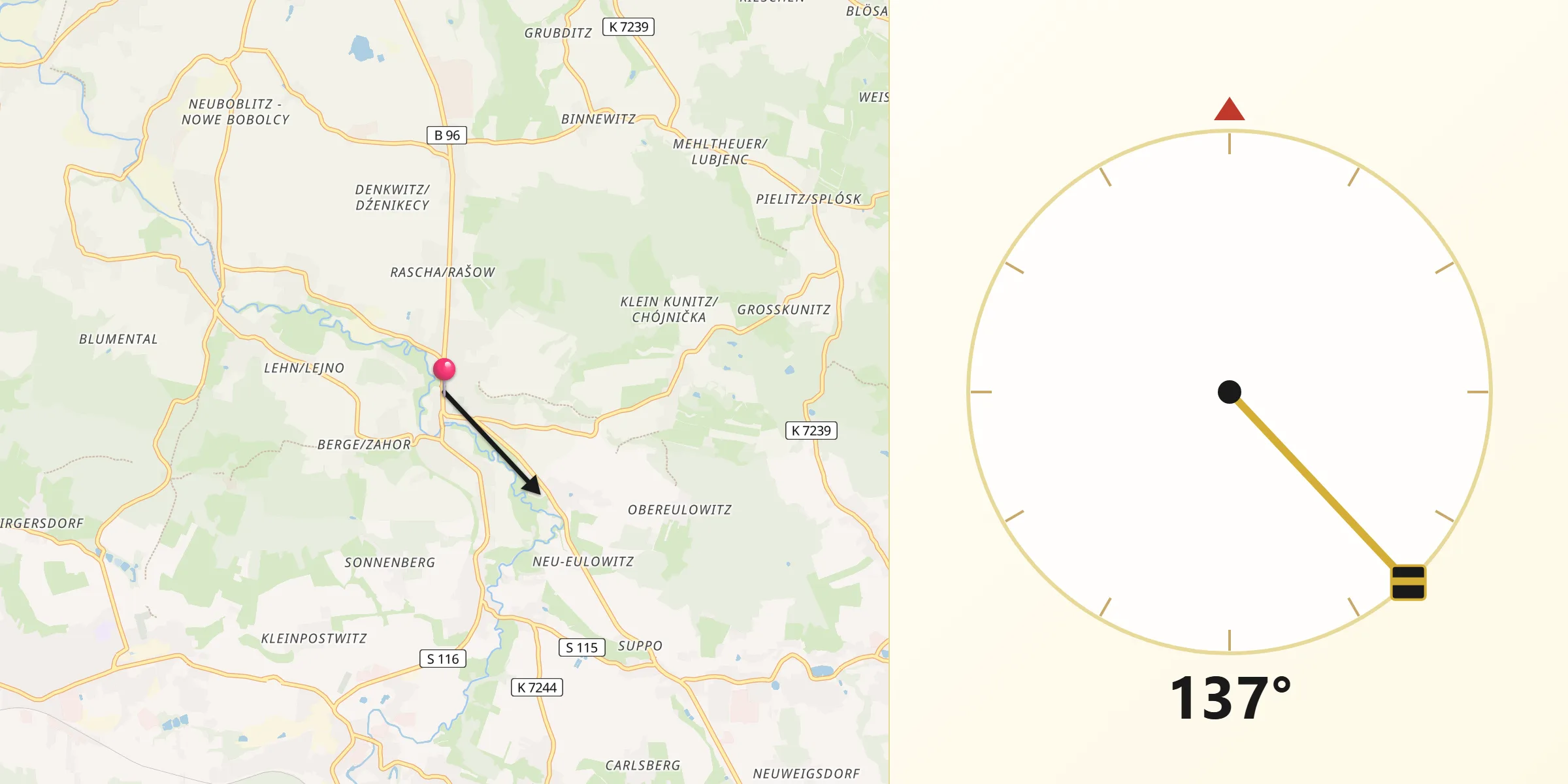 Qibla-Richtung von Großpostwitz