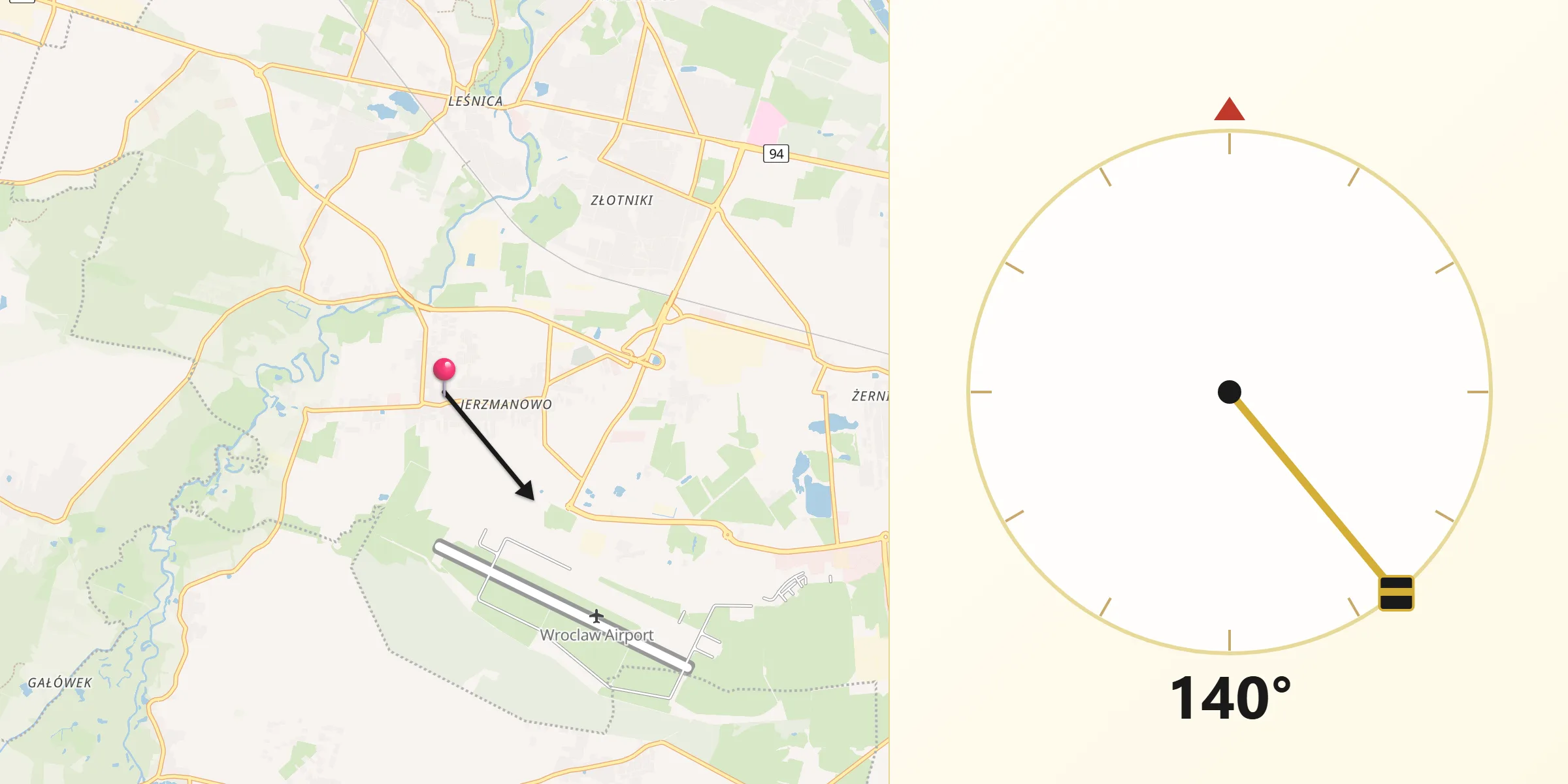 Kierunek Qibla z Jarnołtów-Jerzmanowo