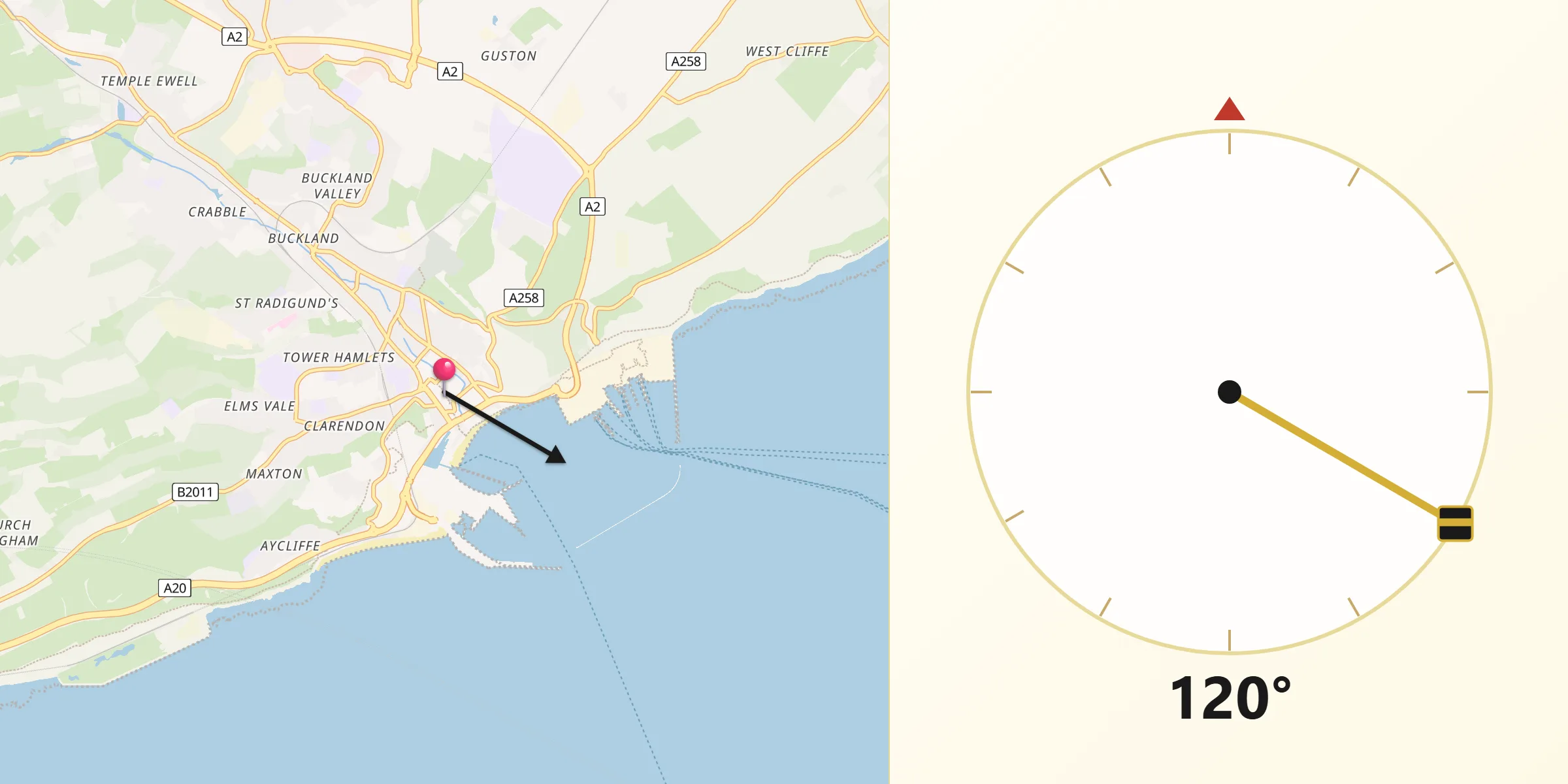 Qibla Direction from Dover