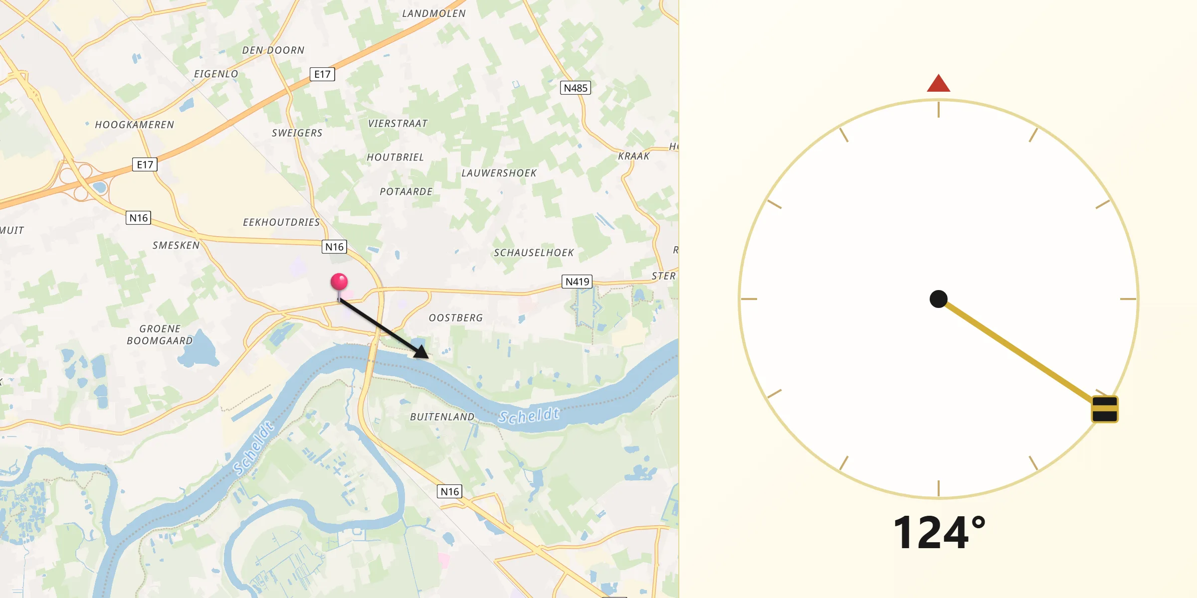 Direction vers la Qibla depuis Temse