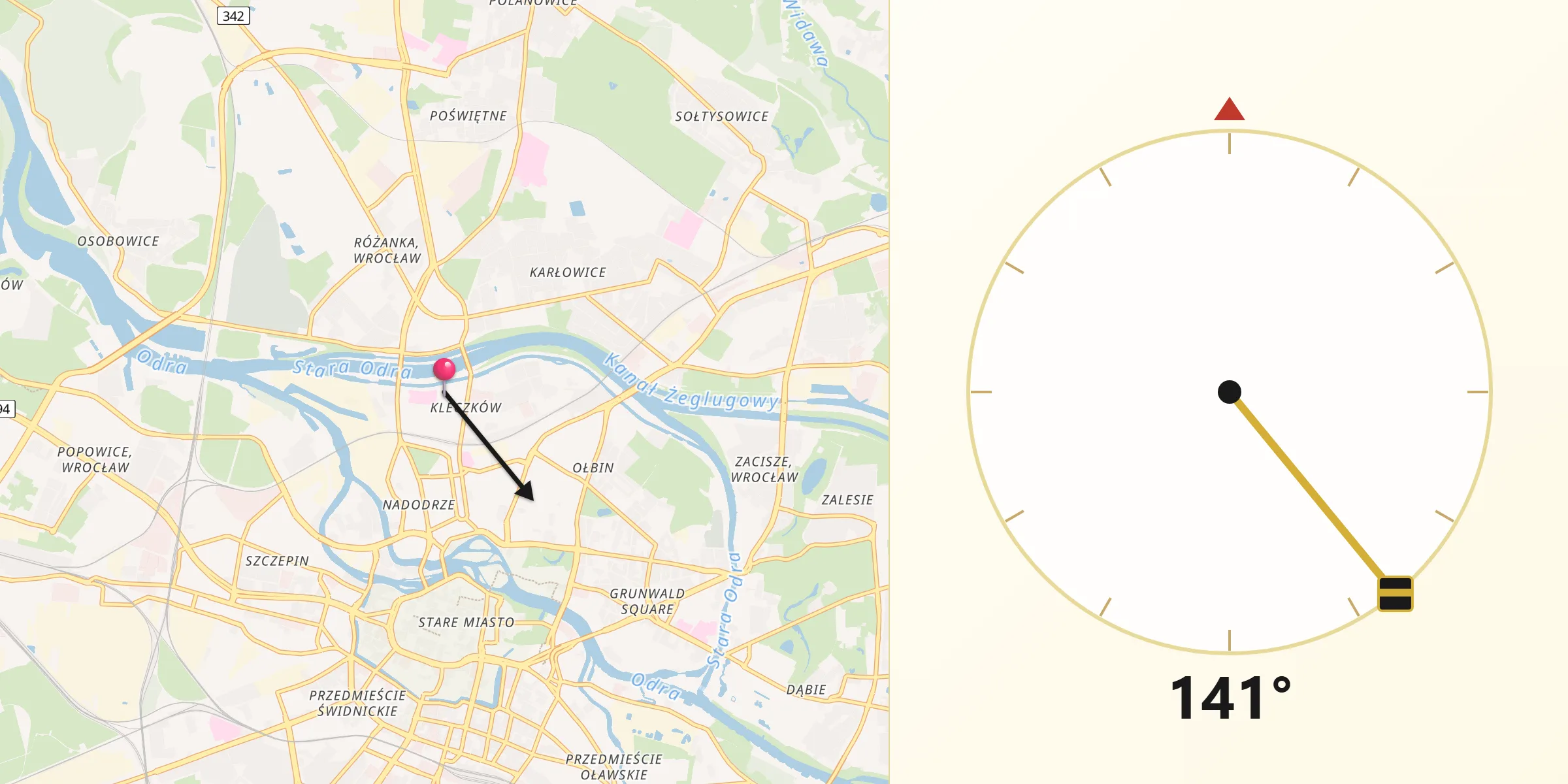 Kierunek Qibla z Rejon ulicy Klęczkowskiej