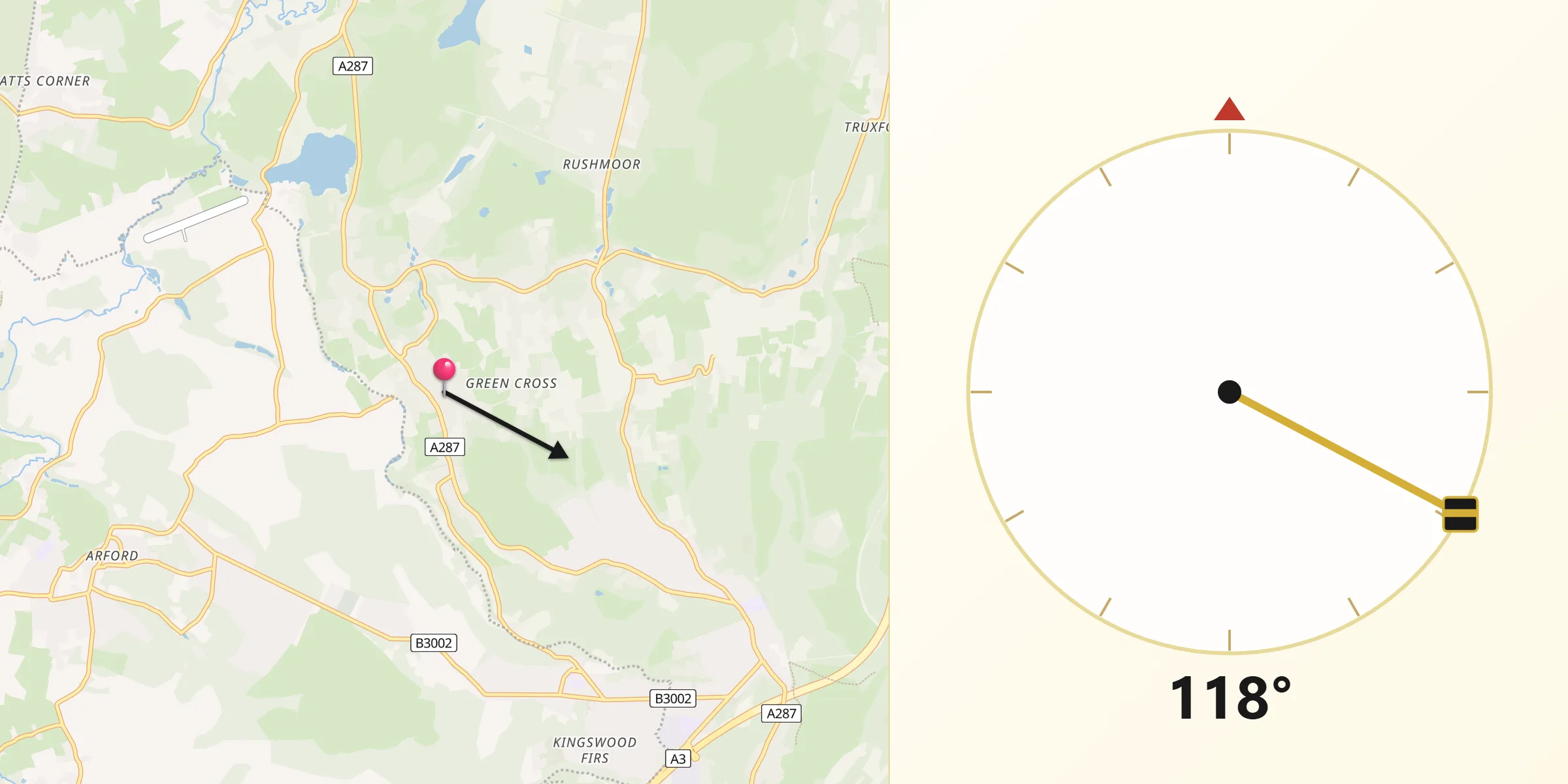Qibla Direction from Churt
