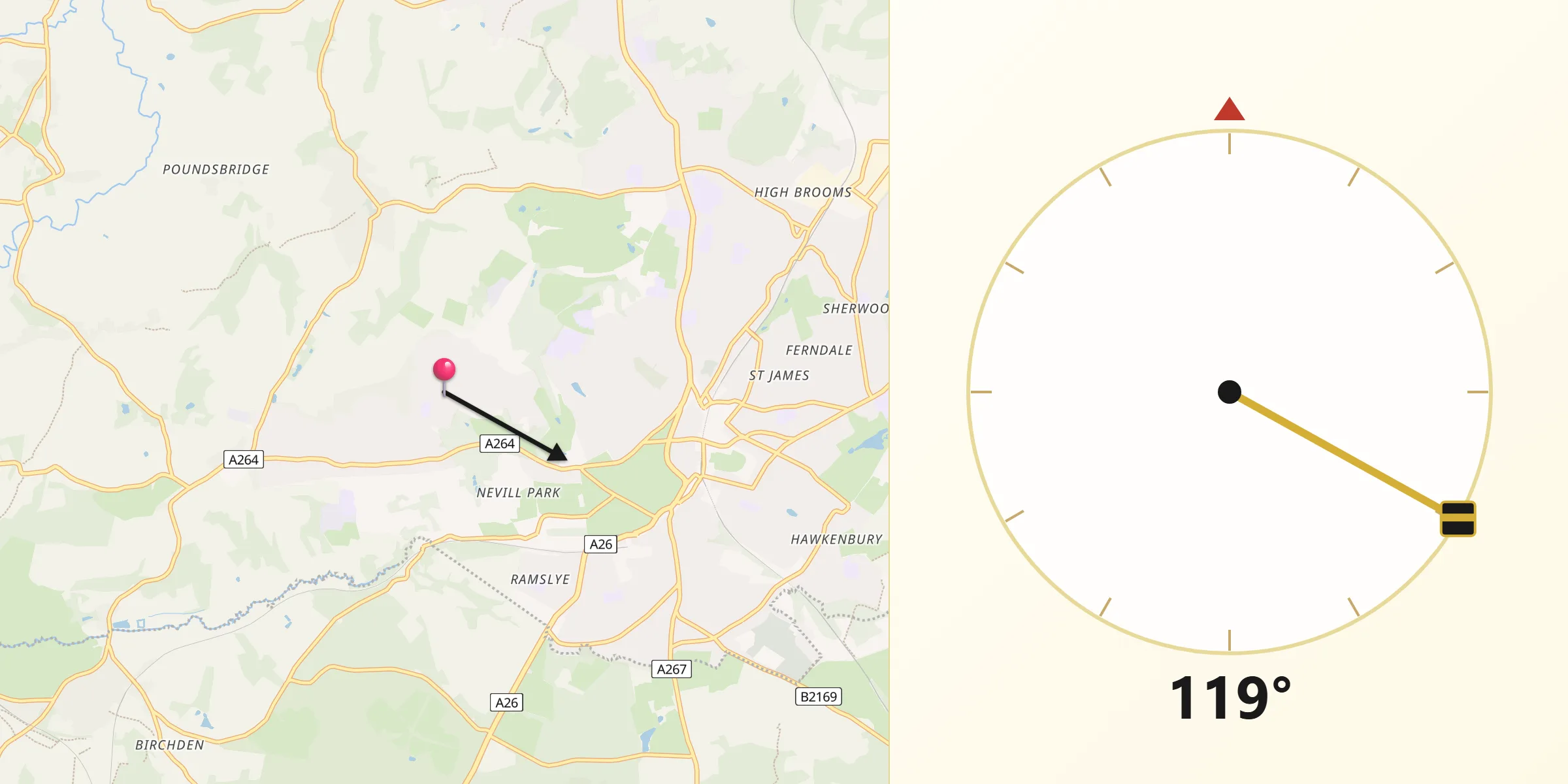 Qibla Direction from Rusthall