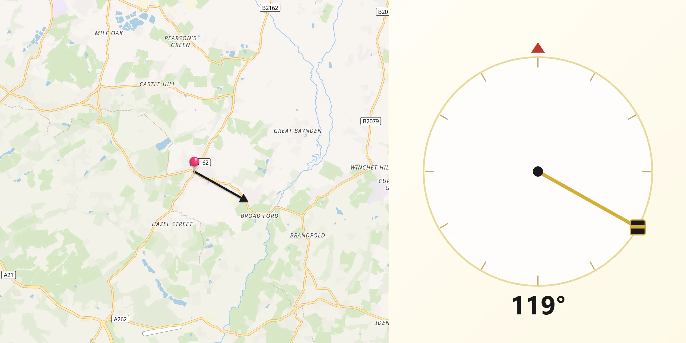 Qibla Direction from Horsmonden