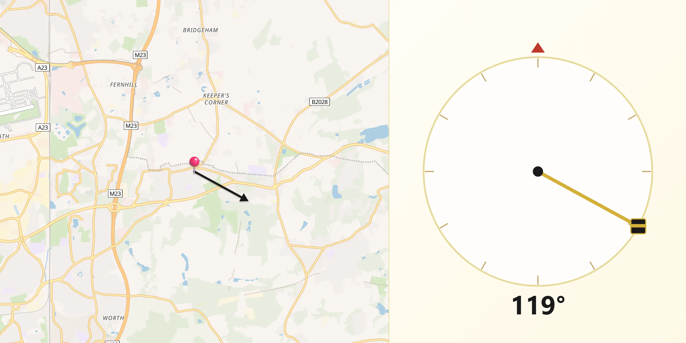 Qibla Direction from Copthorne